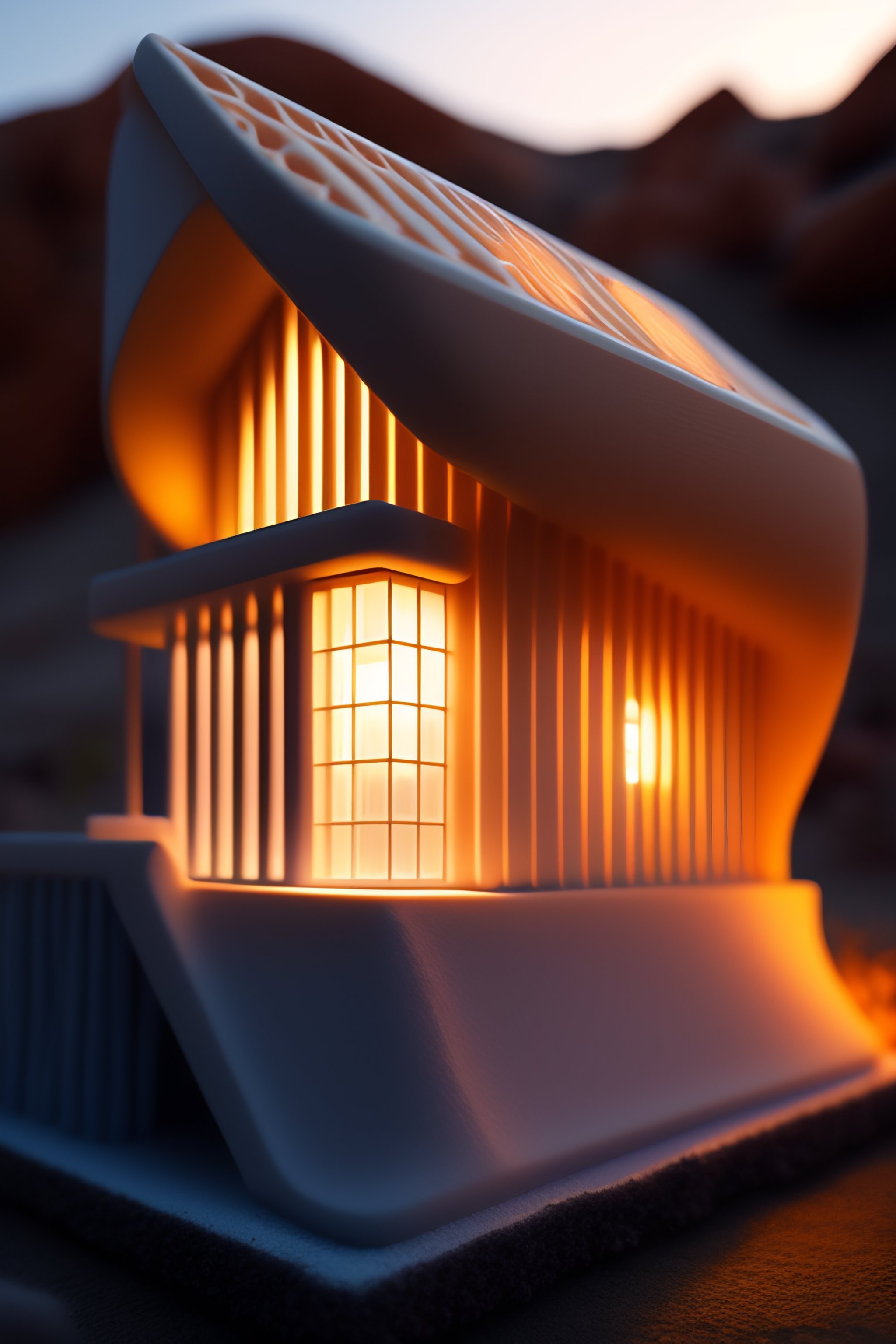 Lexica 3 d construction printed house on the mountain, soft light