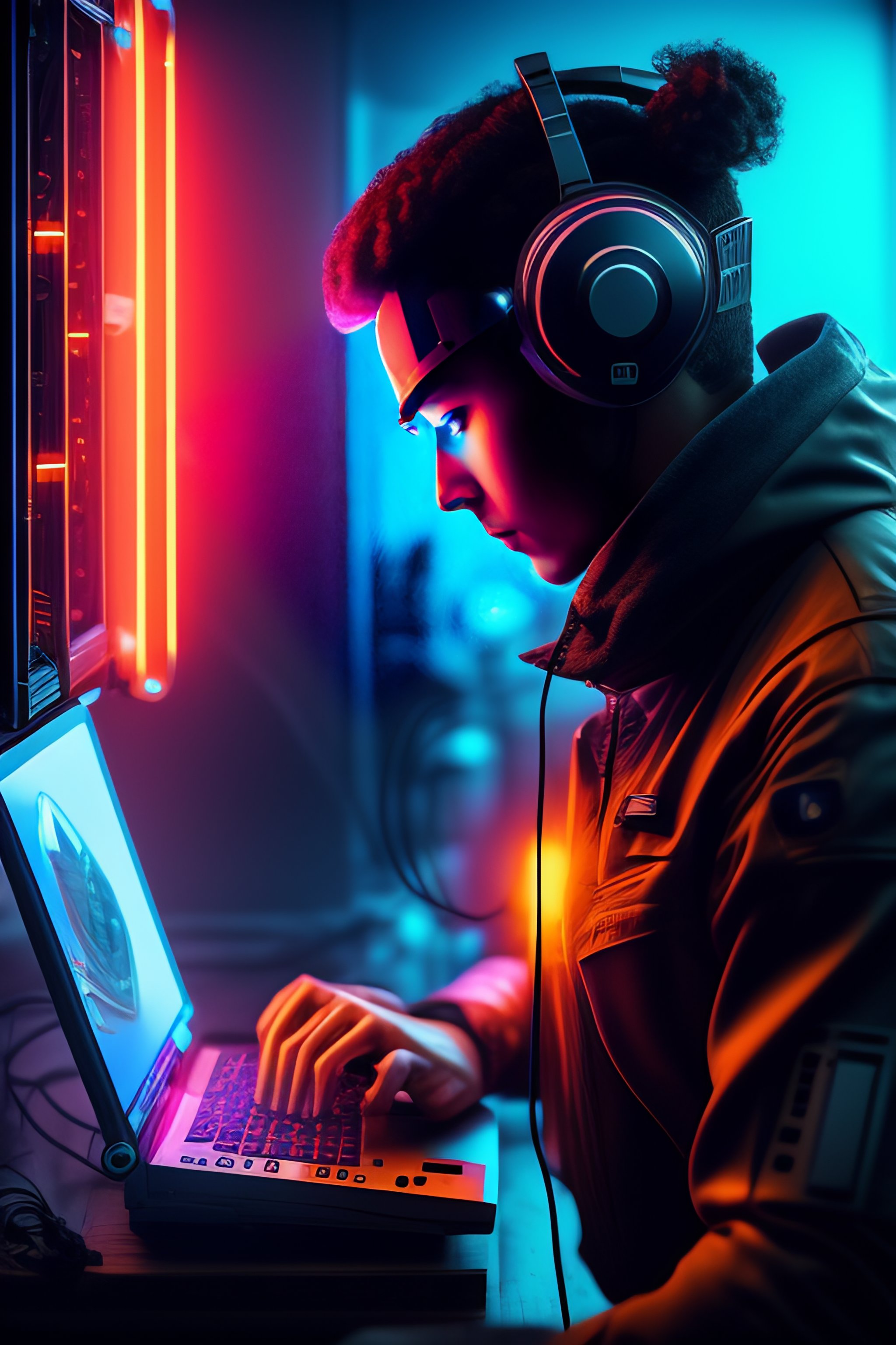 Lexica - Cyborg robot hacking with his computer in a secret room with ...