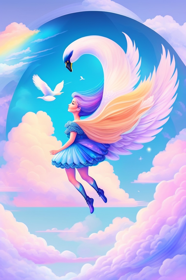 Lexica - A girl flying in the sky magicl fantasy, swan wings beautful ...