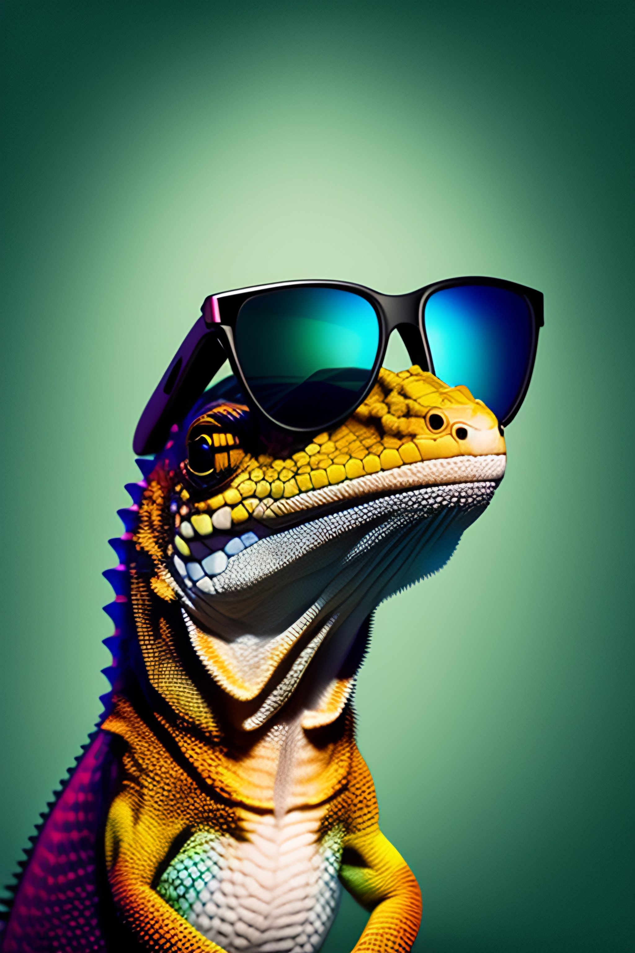 Lexica - Portrait of a lizard in cartoon with sunglasses, sophisticated