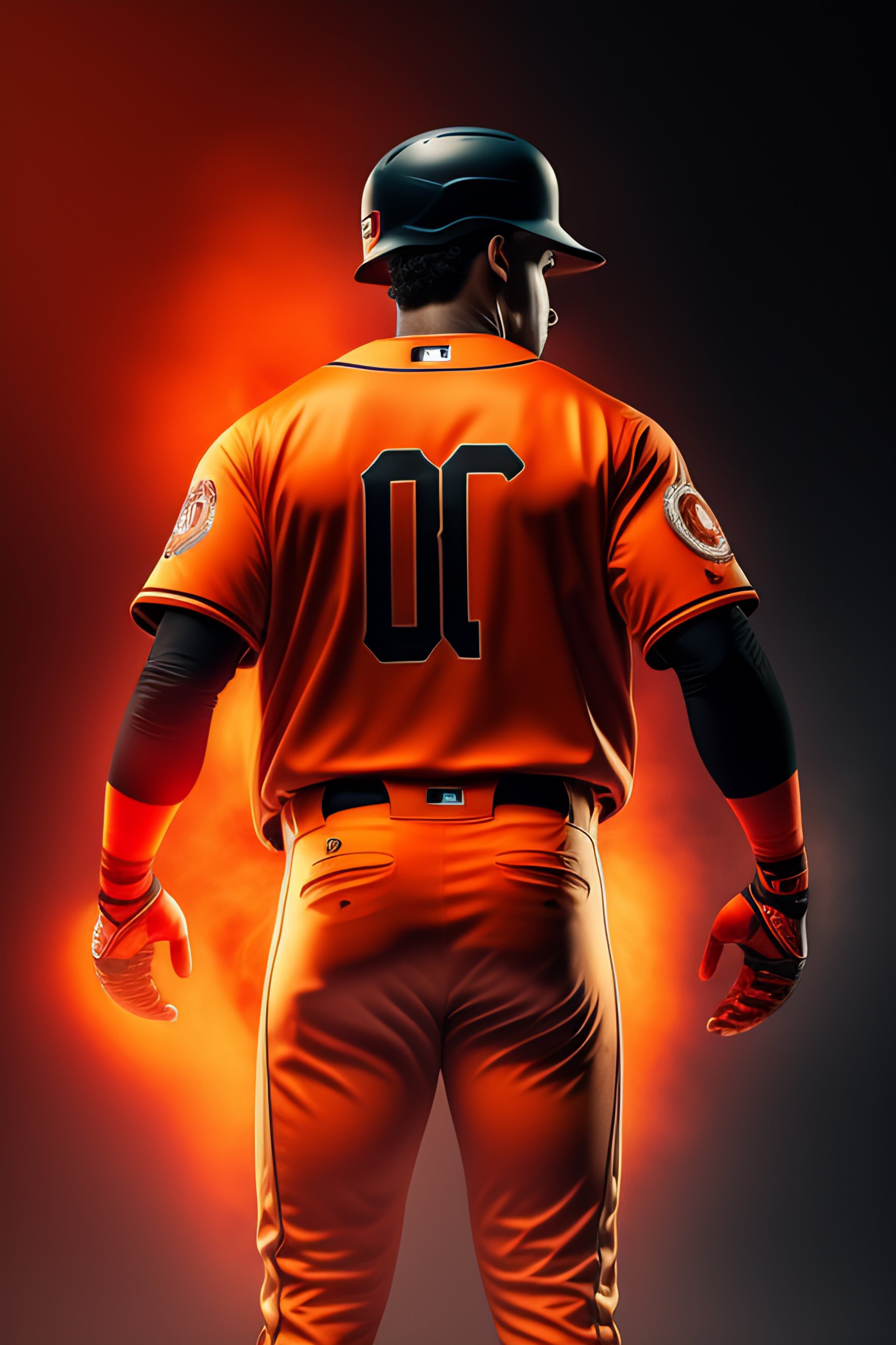 Lexica - Baseball uniform with the lettering ninth inning embroidered on  the chest, color of the uniform is orange with double black lines, unreal