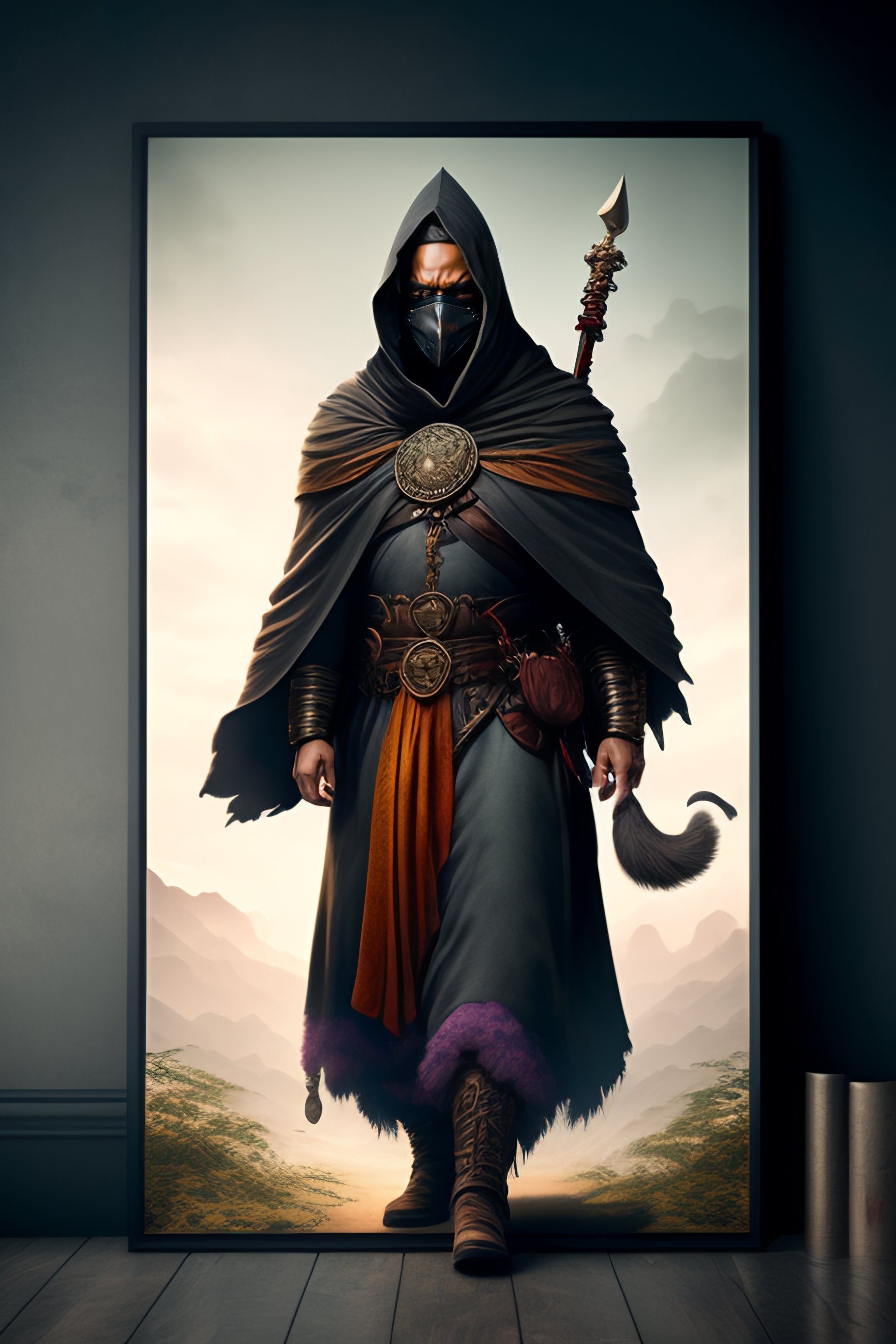 Lexica - Enormous Warrior in tattered gray cloak ceramic plague docter