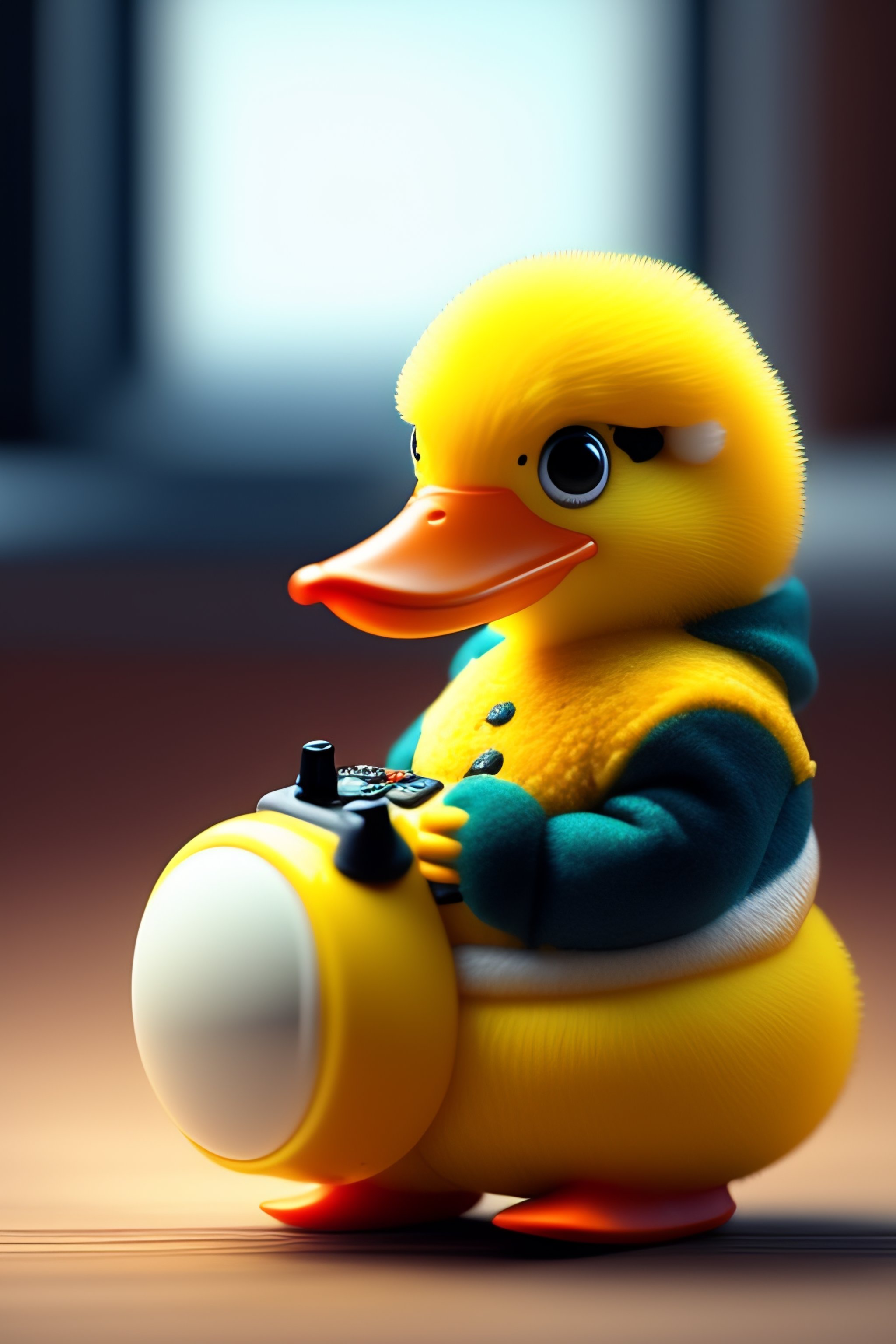 Lexica - A funny lyellow duck playing videogames