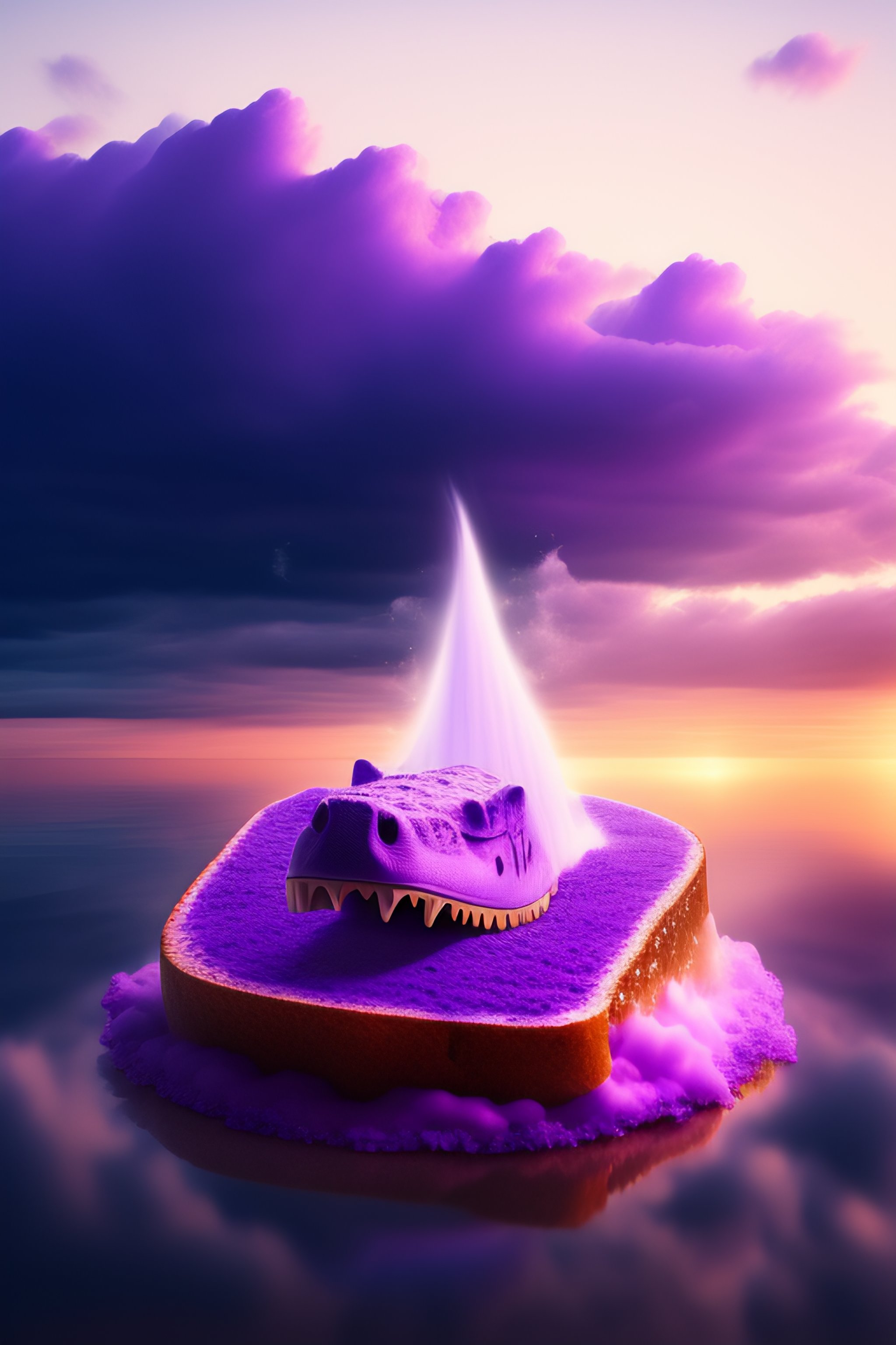 Lexica Flying toast with a crocodile head, poured in magical dust