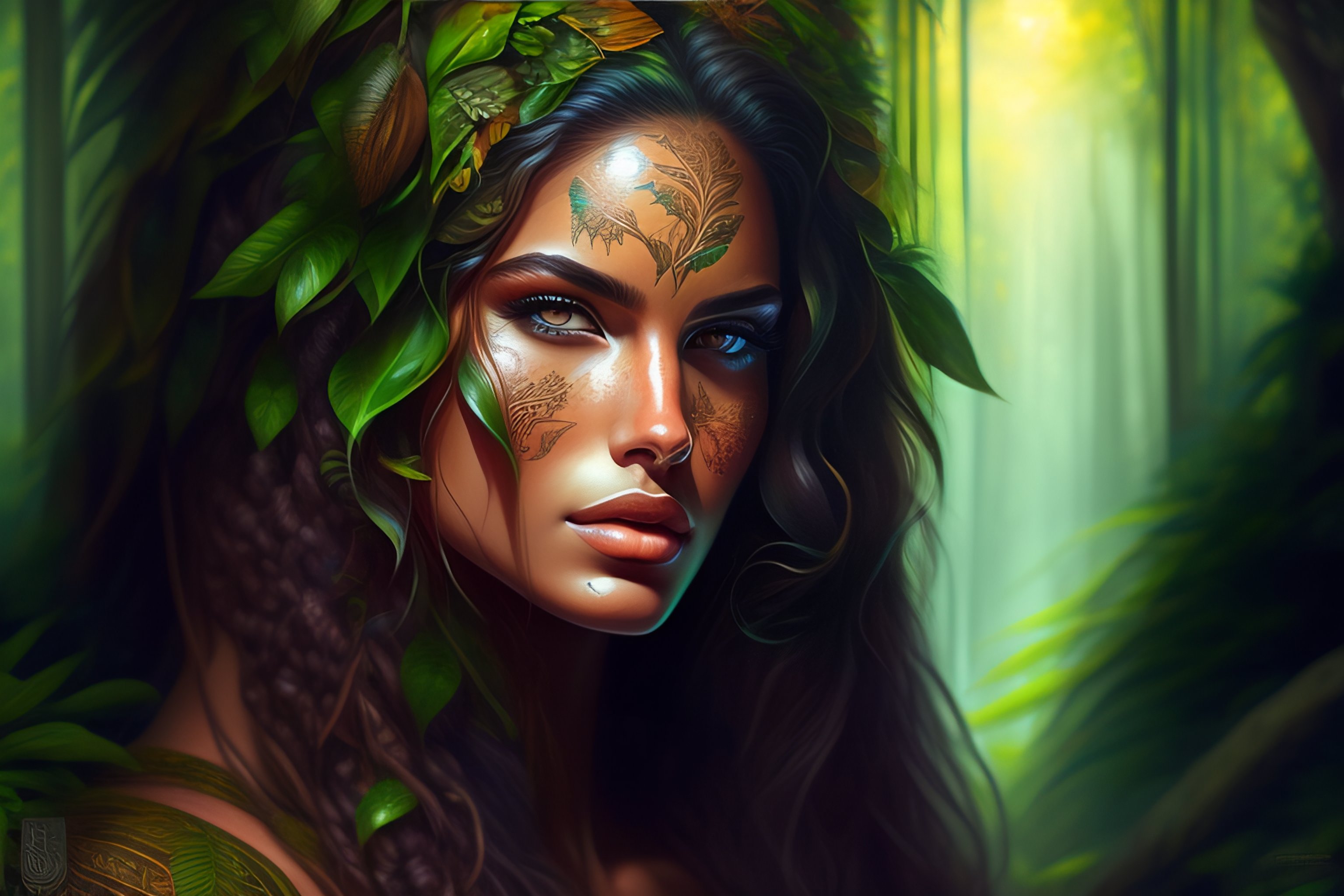 Lexica Woman, jungle face, vivid, intricate, highly detailed, smooth
