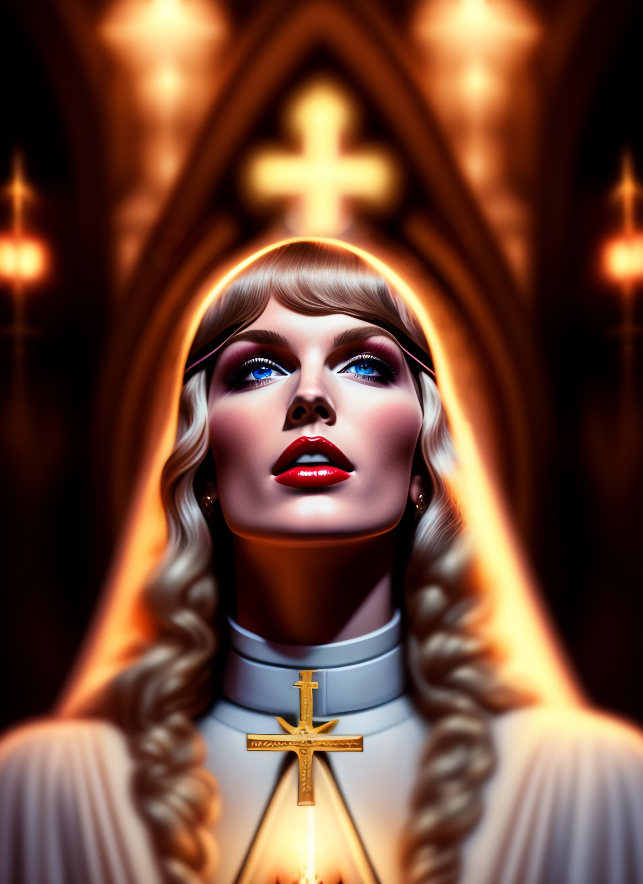 Lexica Religious portrait of taylor swift as the pope looking up at