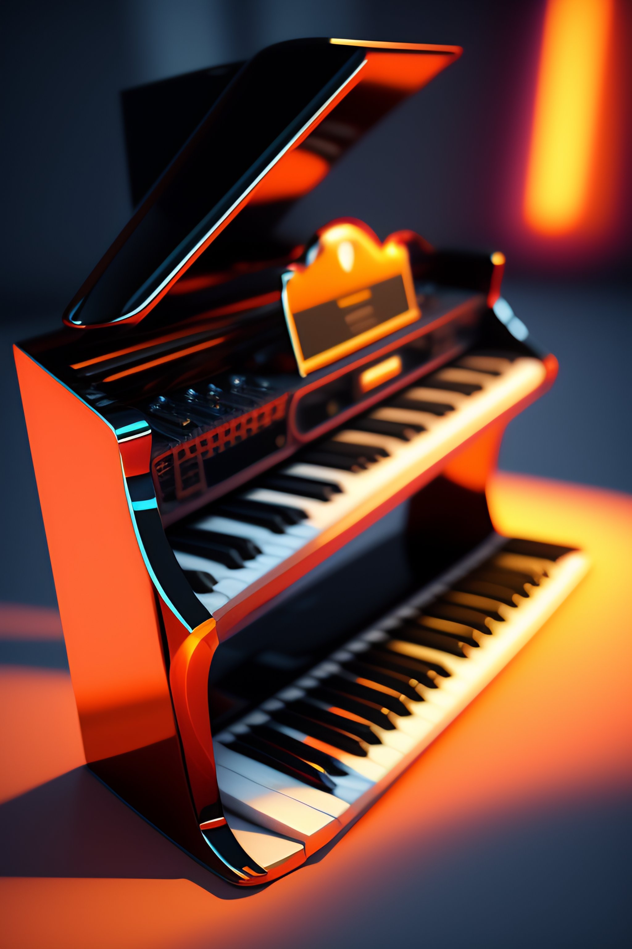 Lexica Lefthanded piano synthesizer, only keyboard, 3d isometric rendering, ambient occlusion