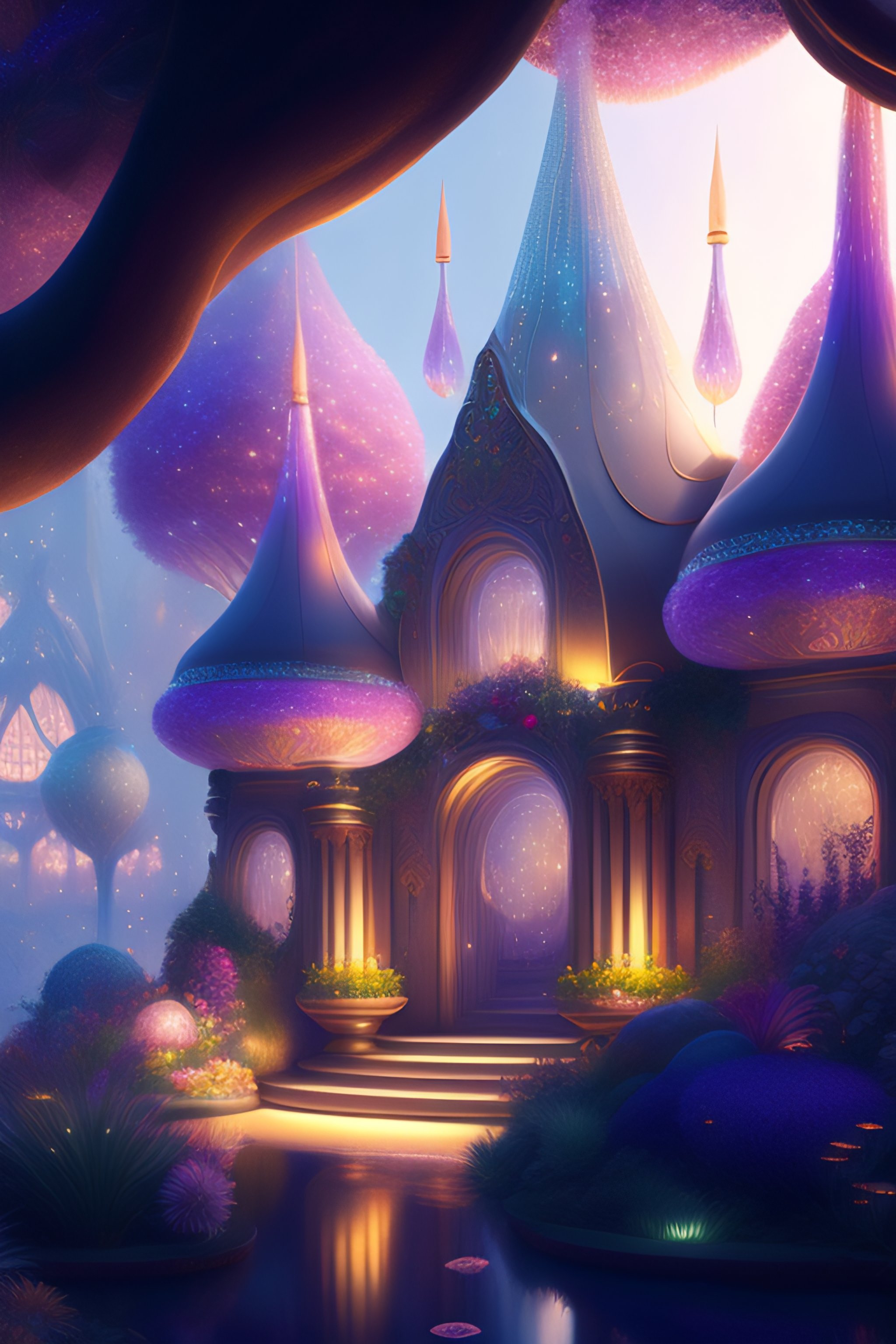 Lexica - Detailed digital illustration of a magic fairy garden city ...