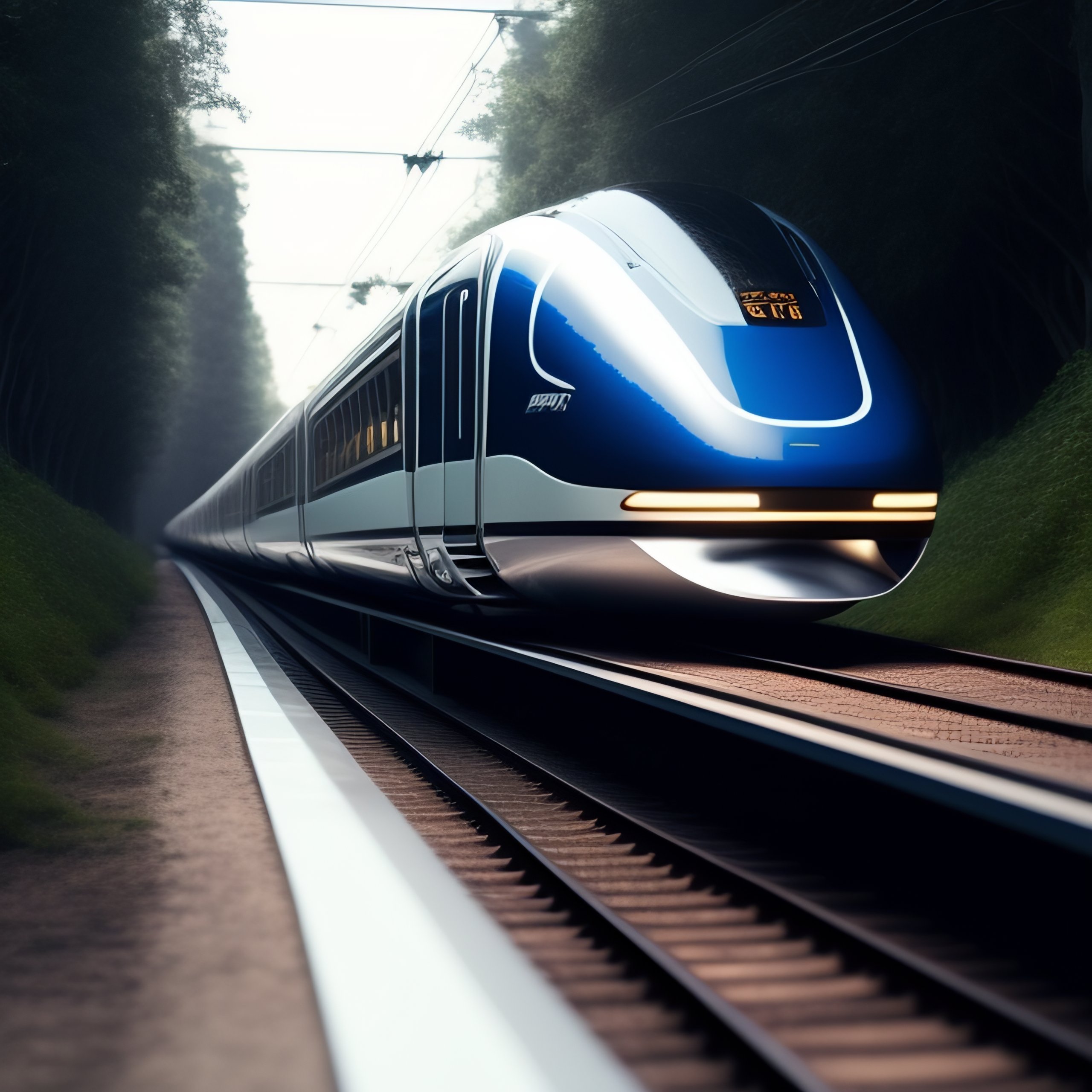 Lexica - A silver maglev train, seen straight from behind