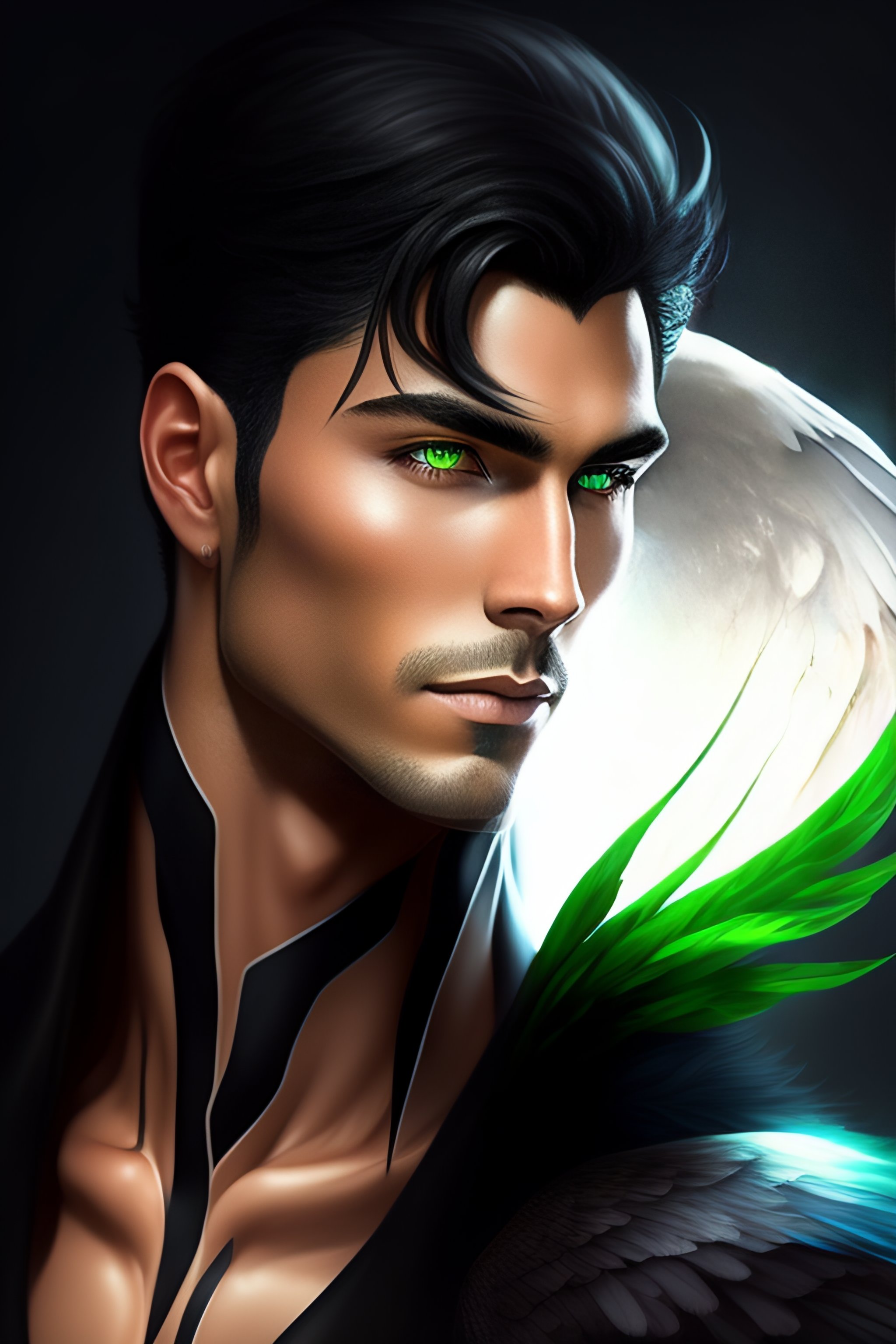 Lexica draw of a man mage with green eyes dark hair white skin and