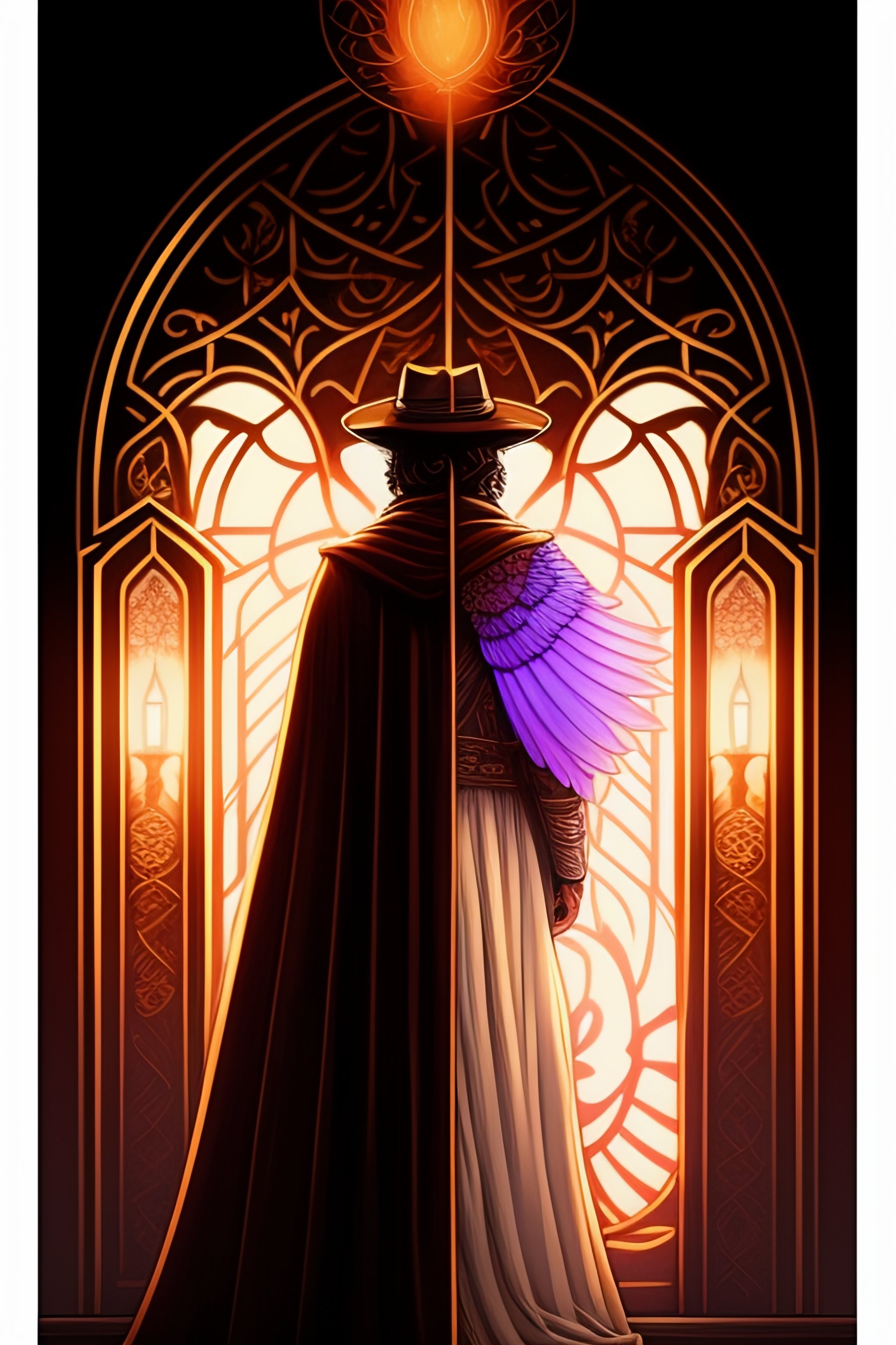 Lexica - A man with a hat and cloak standing in the light of a pillar ...