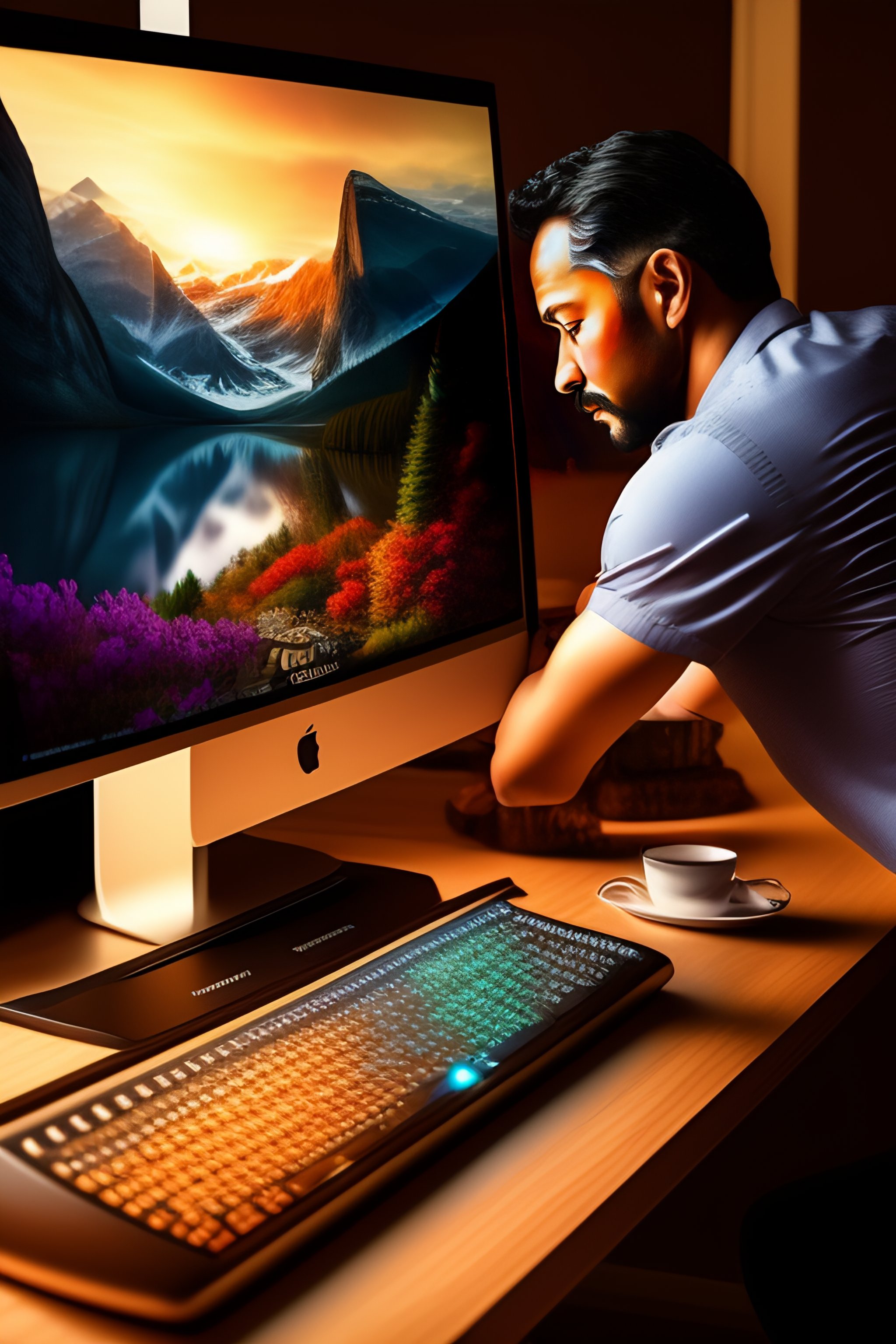 Lexica - A person is sitting at the computer and doing prompt ...