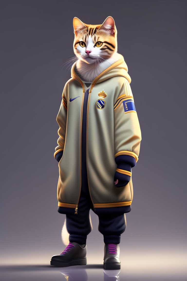 Lexica Cats, a real sporty cat wearing a Real Madrid tracksuit