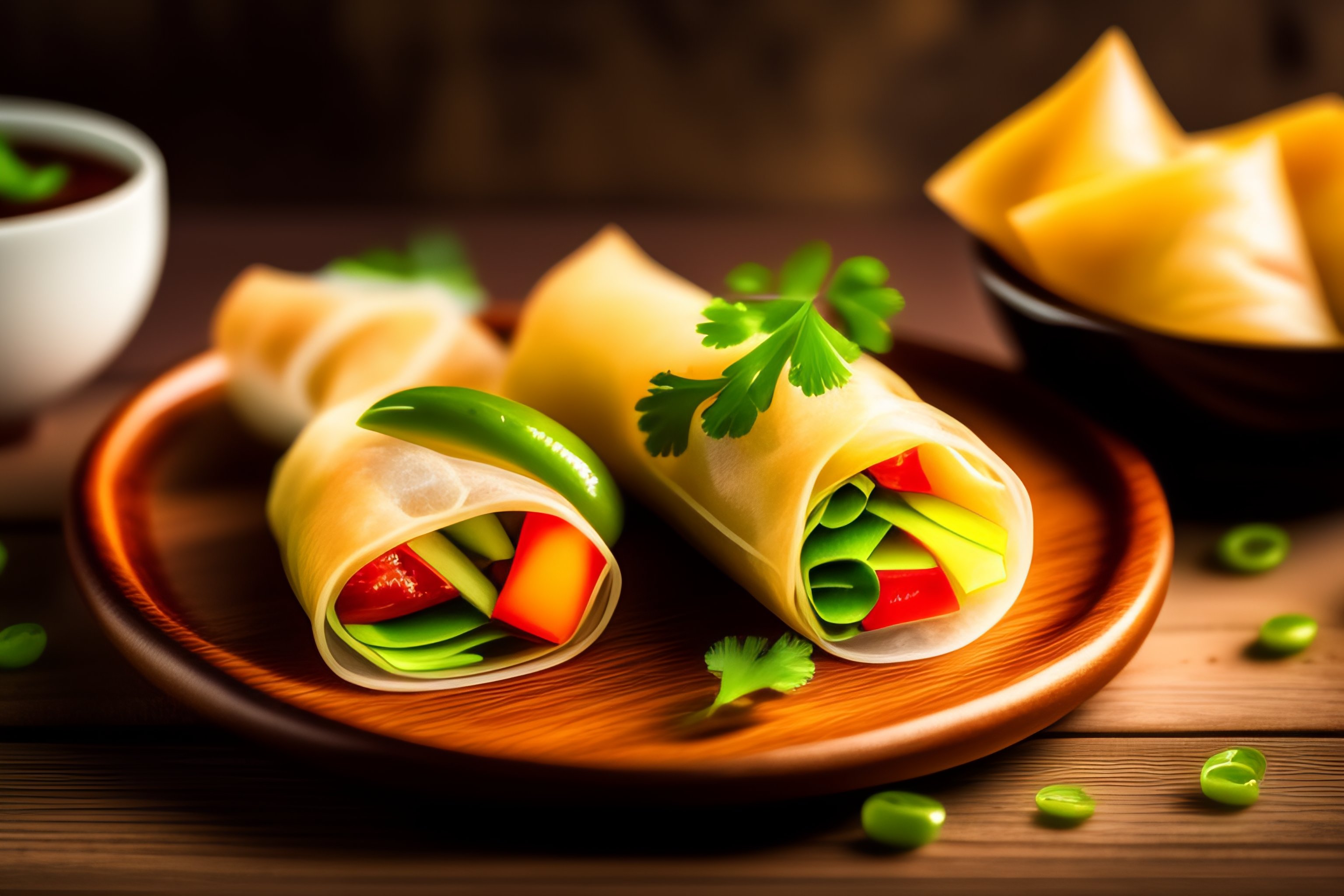 Lexica - A cartoonish picture of Vietnamese spring rolls placed on a ...
