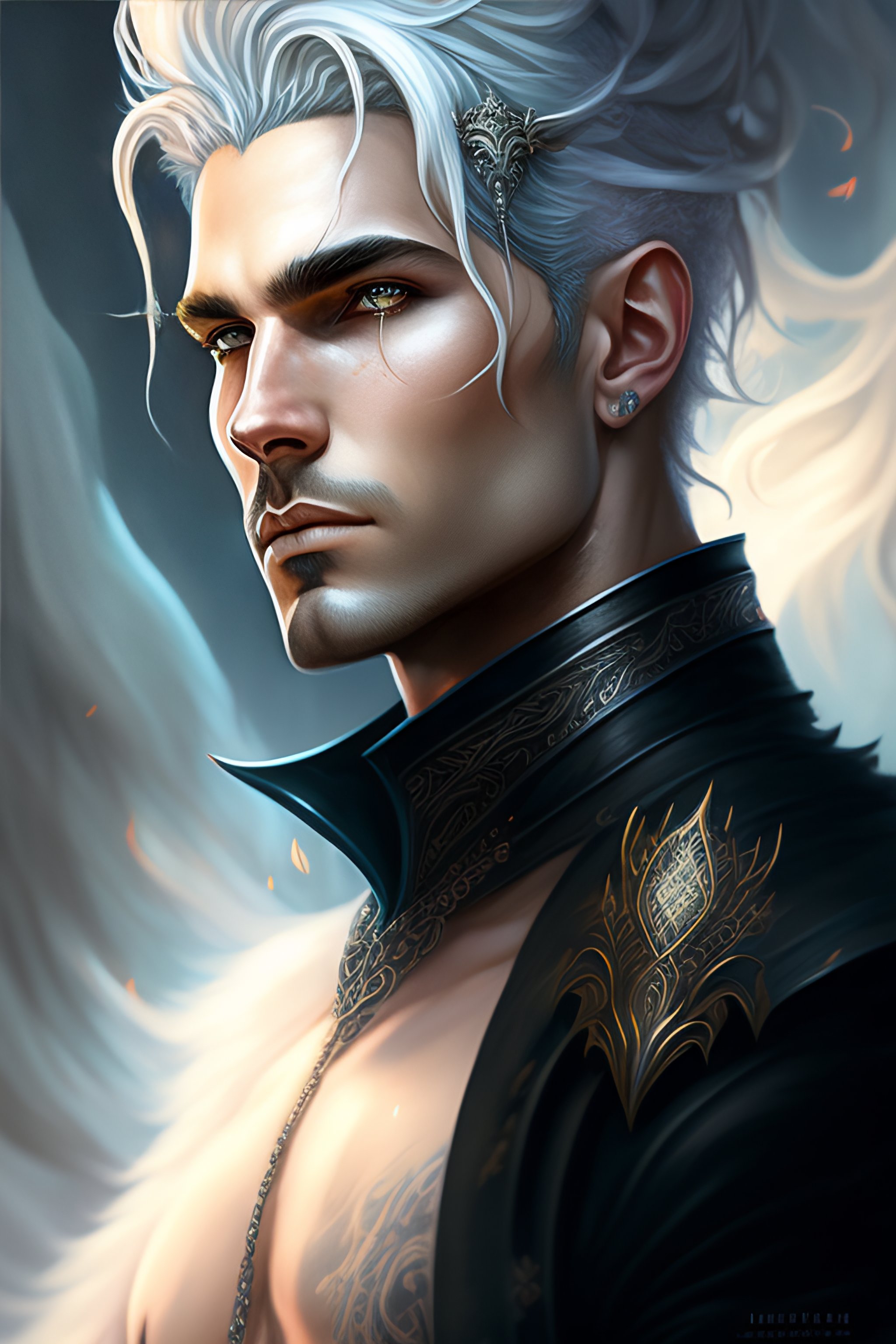 Lexica - Complex Intricate, Bohemian Man Silver Hair, Gothic, Horns, In 