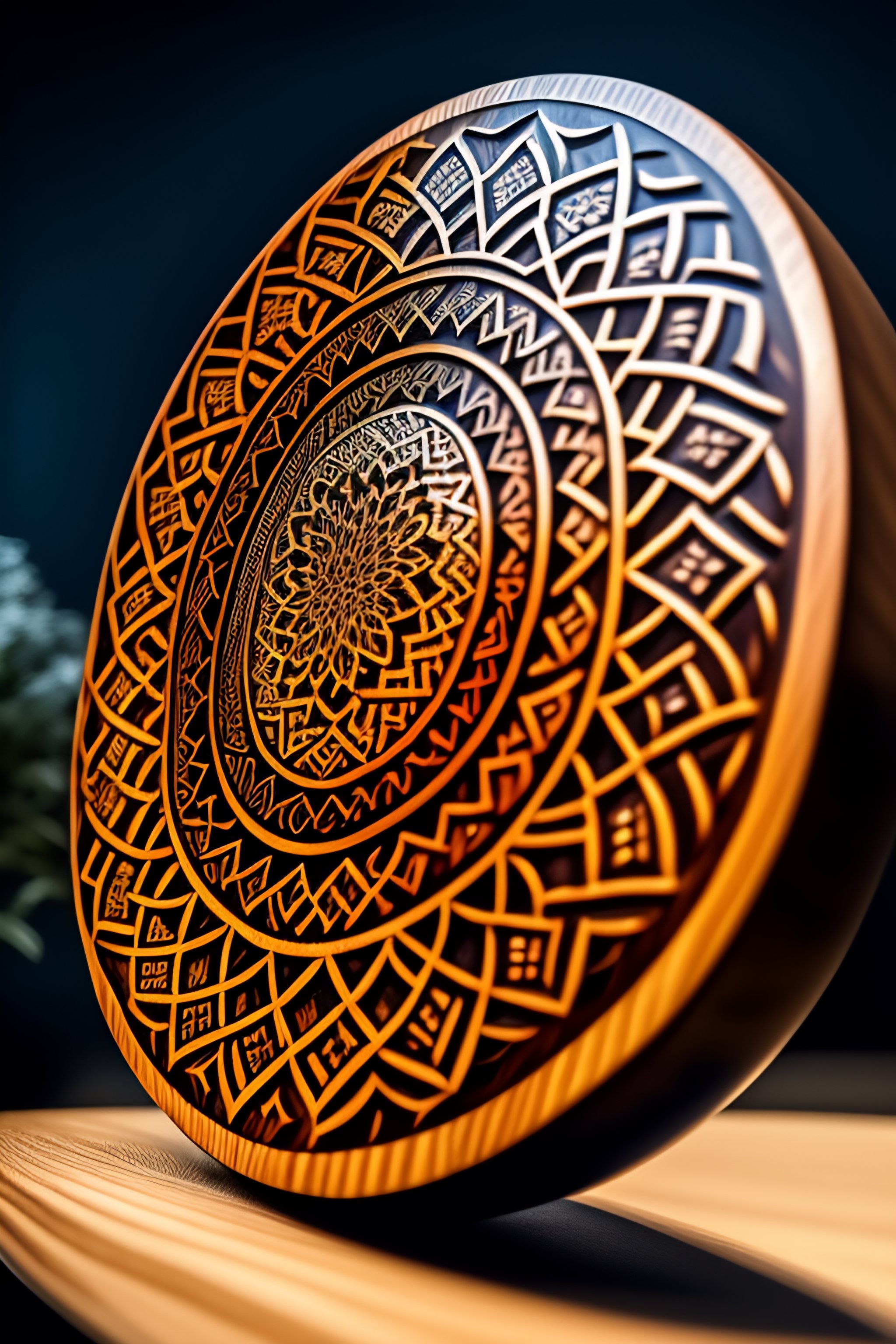 Lexica - Geometric patterns fractal engraved in wood 4K detailed Viking ...