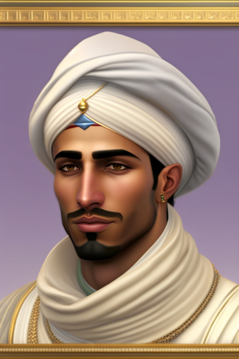 Lexica - An Algerian man with white skin, wearing a turban, black eyes ...