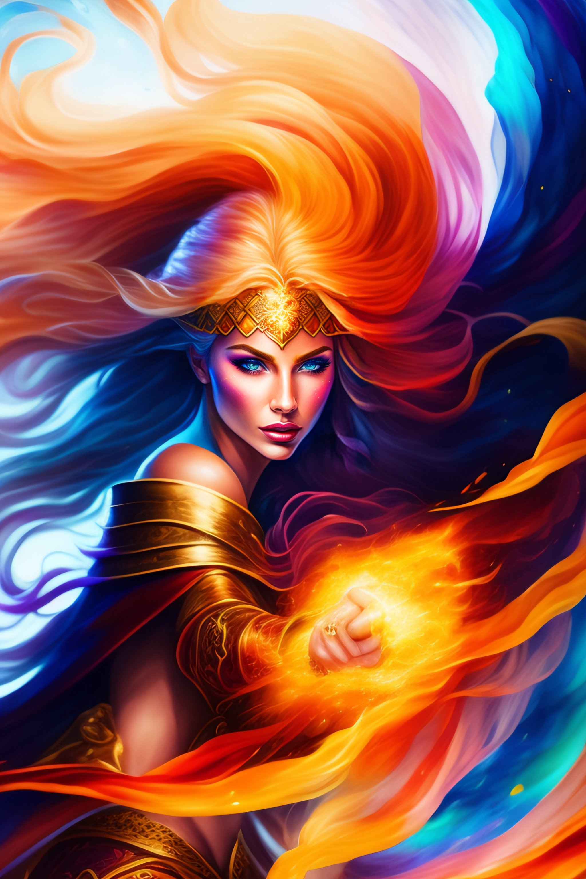 Lexica - Watercolor style, beautiful blond witch fighting deamon ...