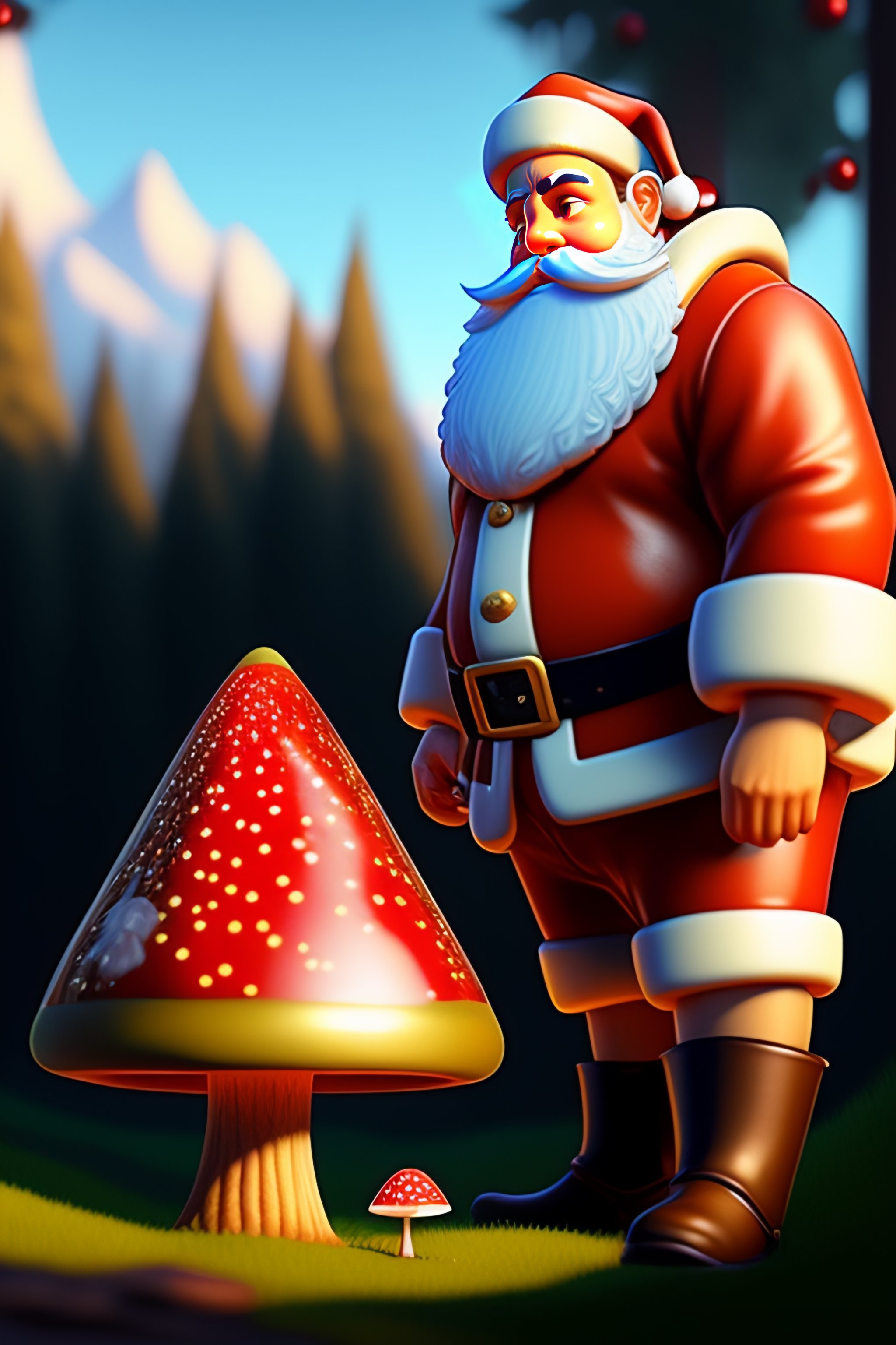 Lexica - Santa claus with a mushroom fly agaric in his hands, realistic ...
