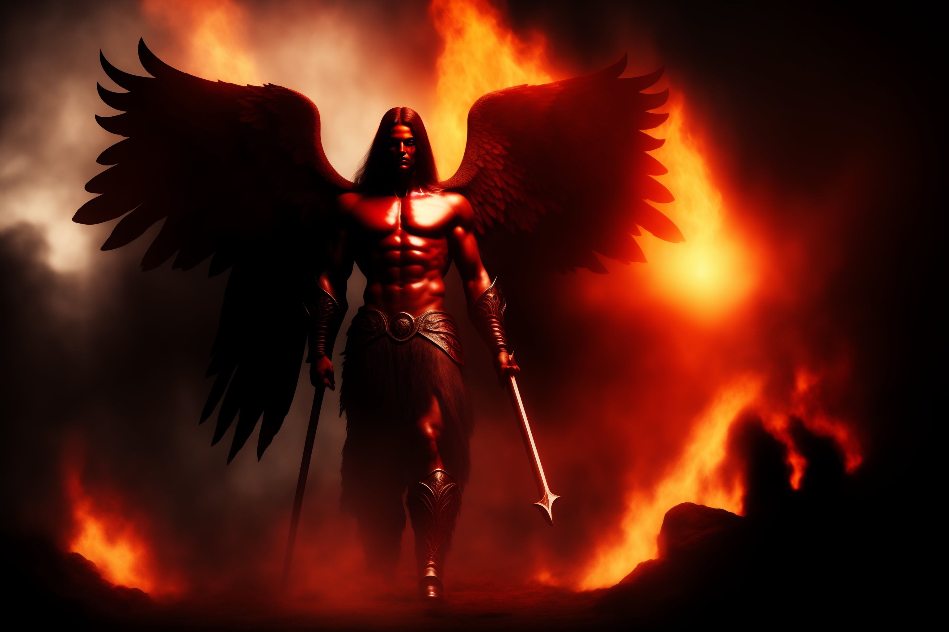 Lexica Realistic Fallen Angel In Hell The Face Is Like Satans Red