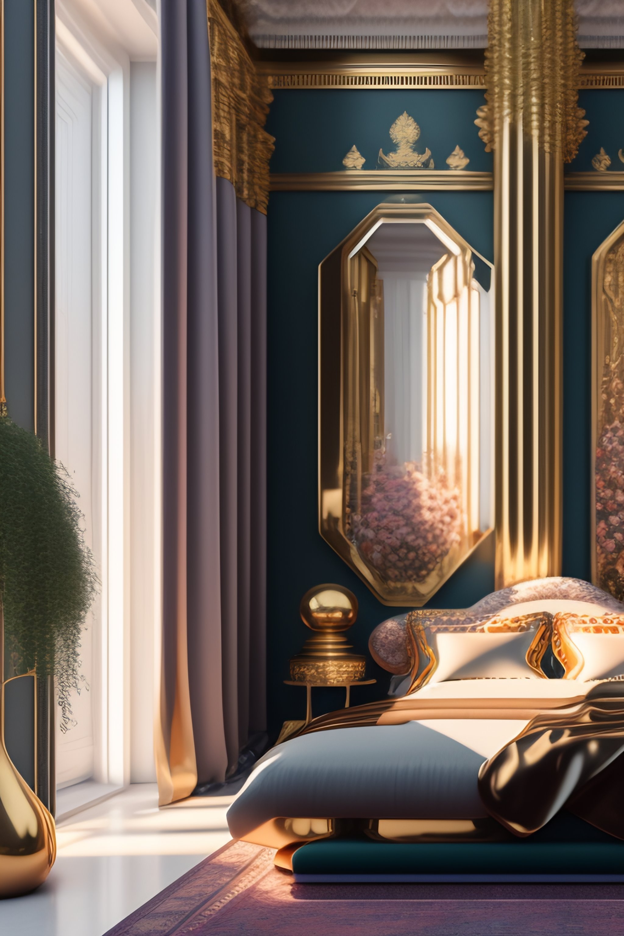 Lexica - Architectural digest photo of a maximalist bedroom with lots ...