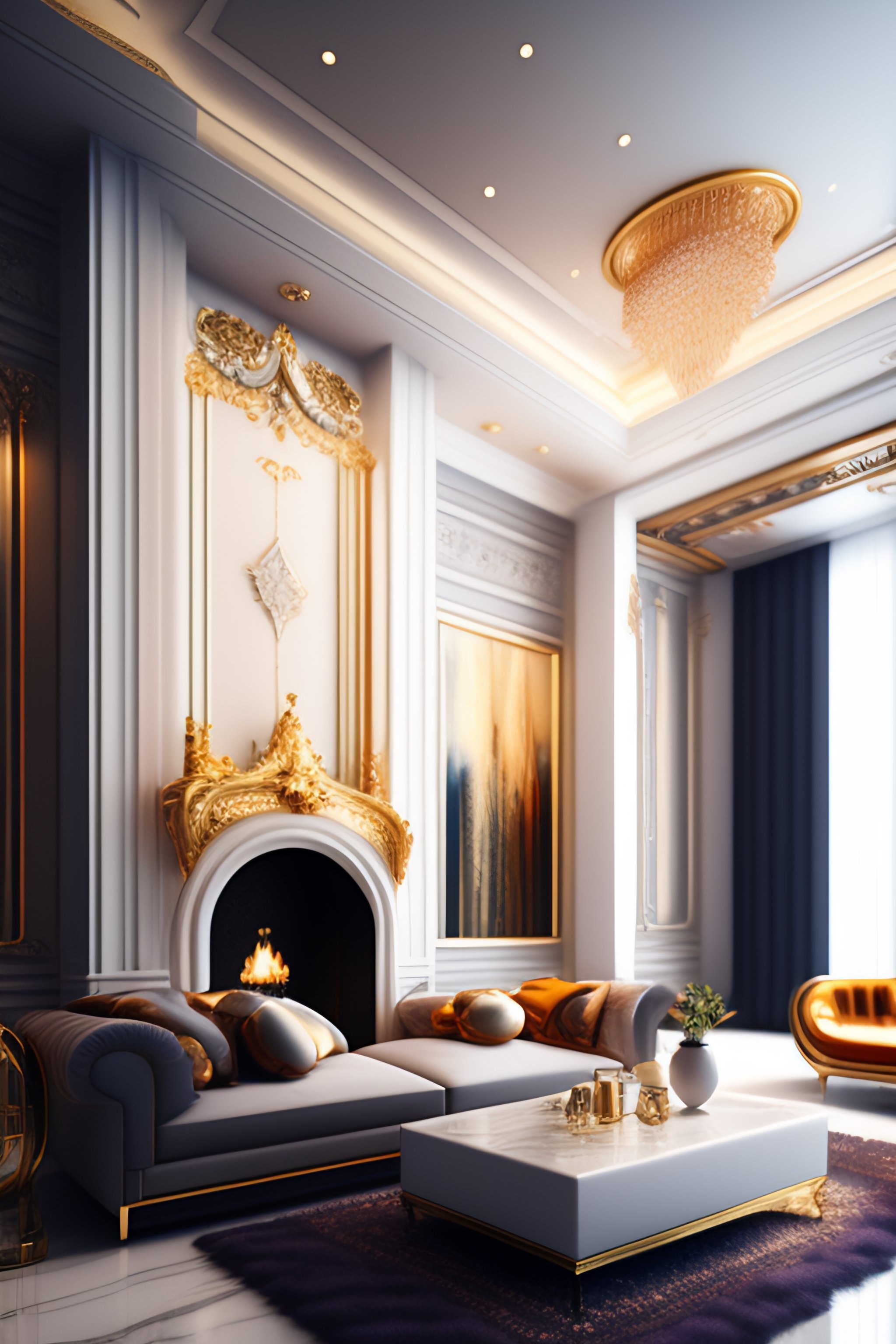 Lexica - Wide angle shot of Beautiful fantasy living room made from ...