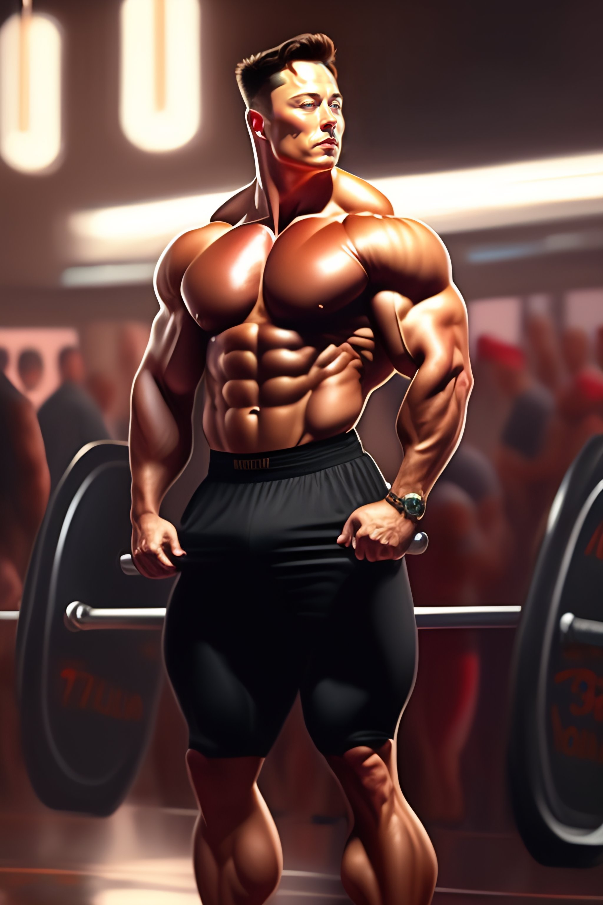 Lexica - Bodybuilder elon musk lifting donuts at the gym, realistic ...