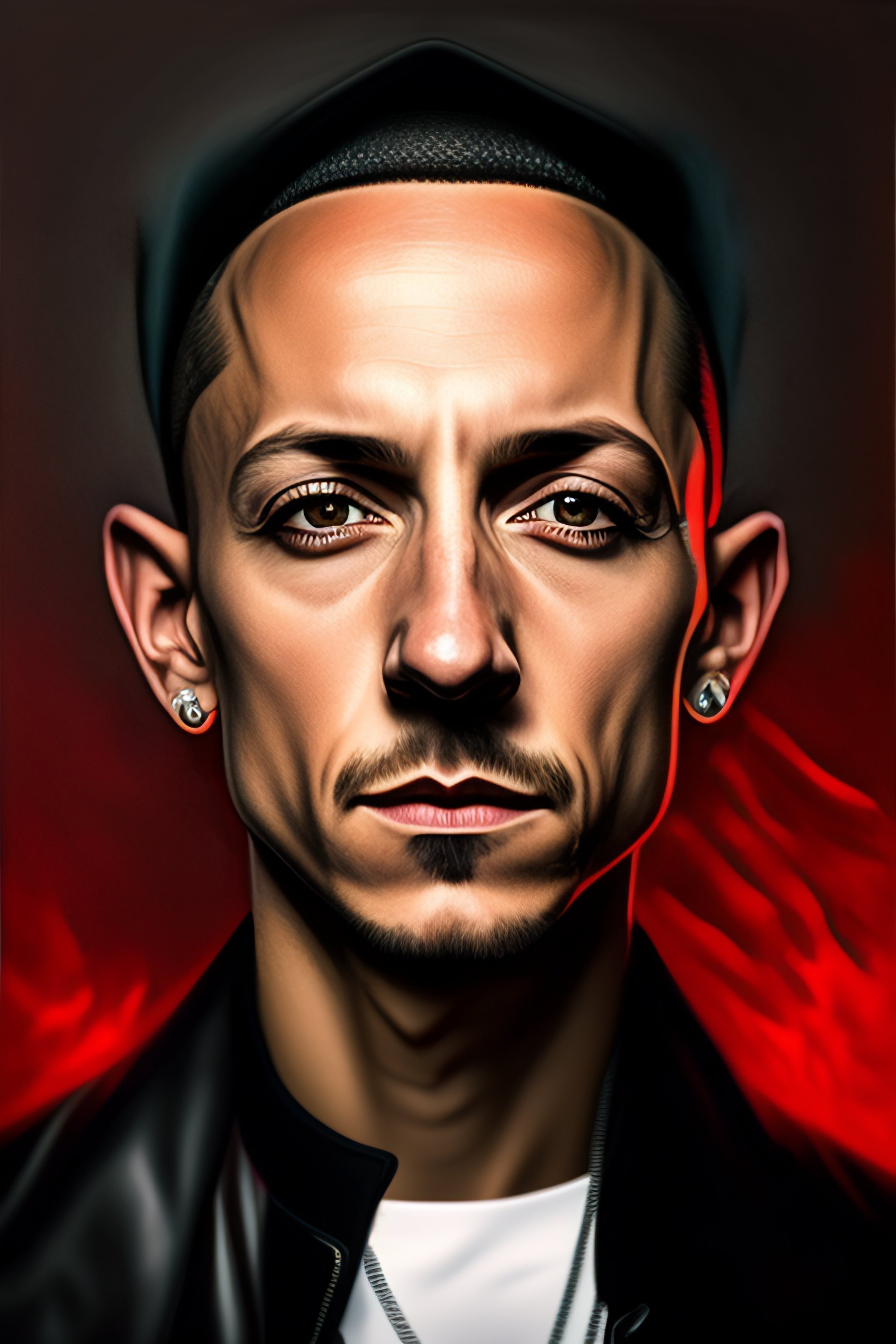 Lexica - Highly detailed potrait of chester bennington, red eyes, black hat