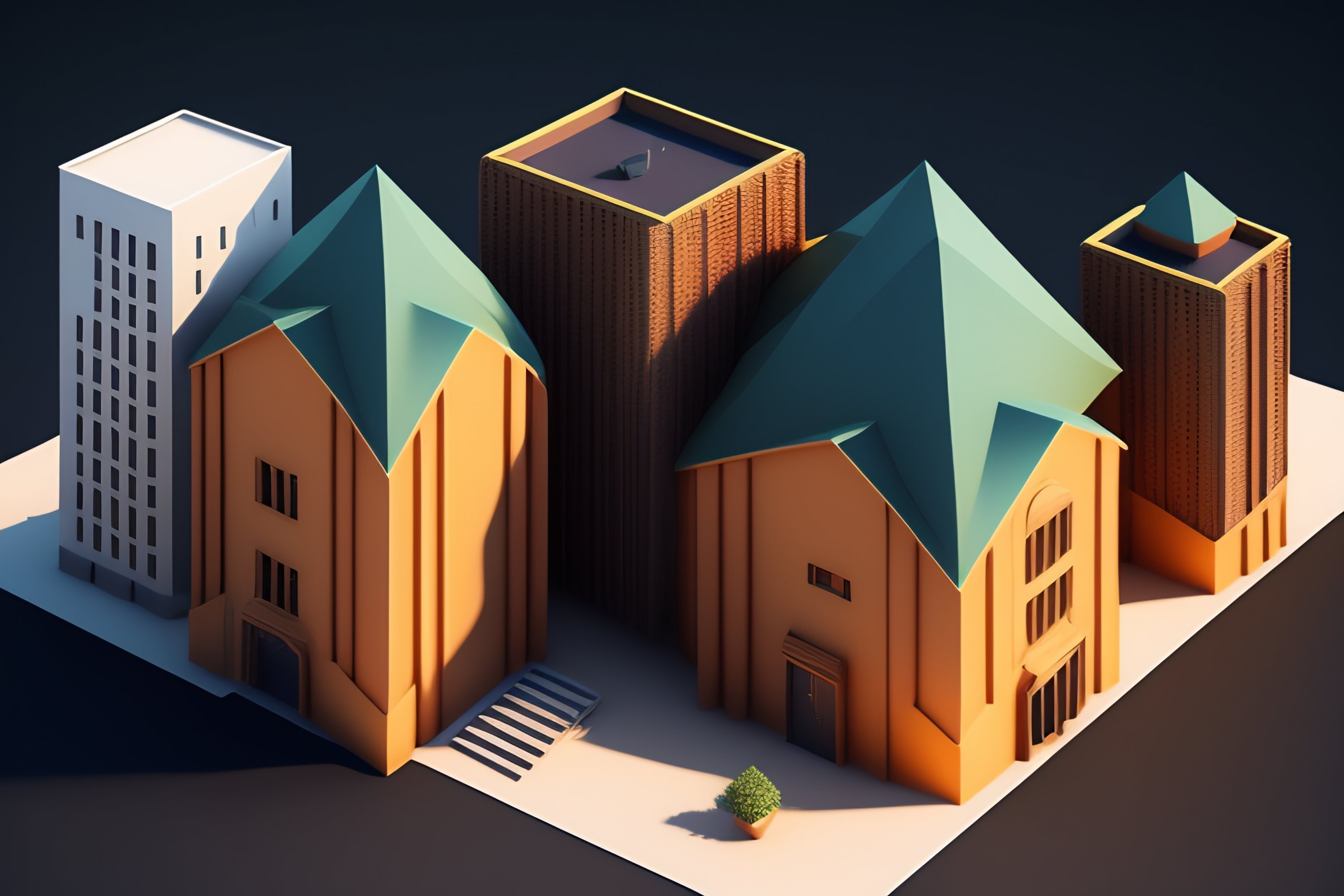 Lexica - A building in a city landscape, low - poly, 3D
