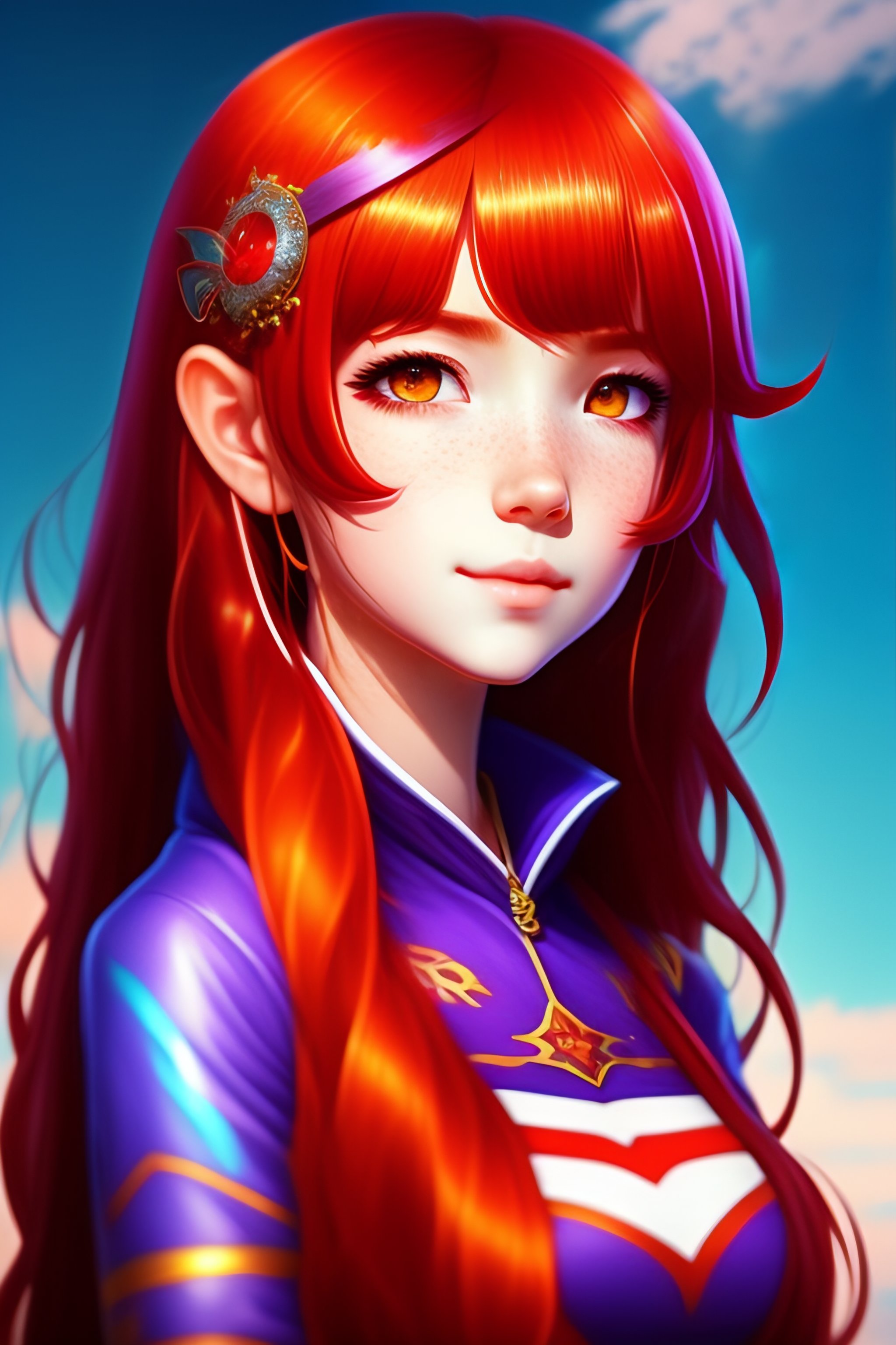 Lexica - Reddish orange, long hair with cyan streaks, with vampire ...