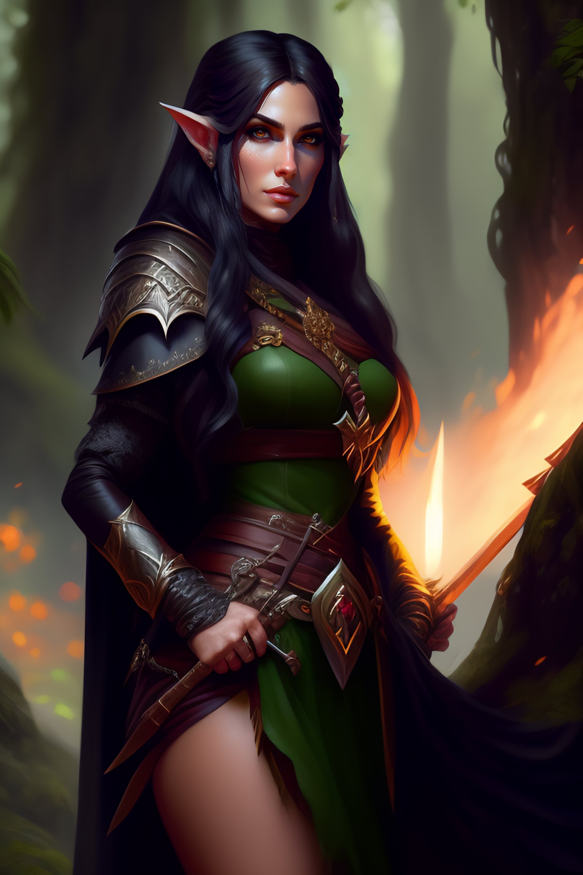 Lexica - Rogue, elf female, black clothes, sword in hand, full body ...