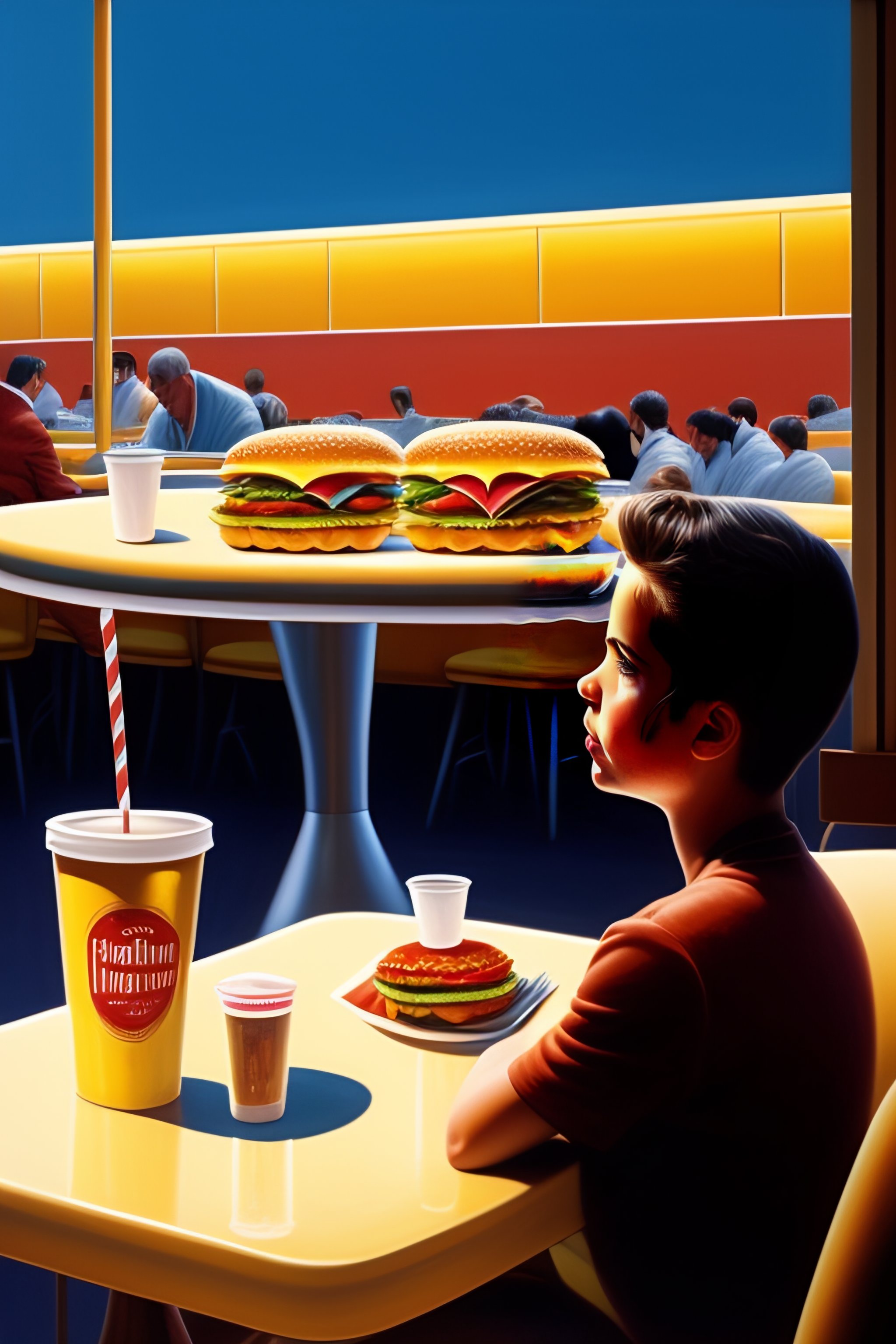 Lexica - A realistic view inside of a fast food restaurant, with people ...