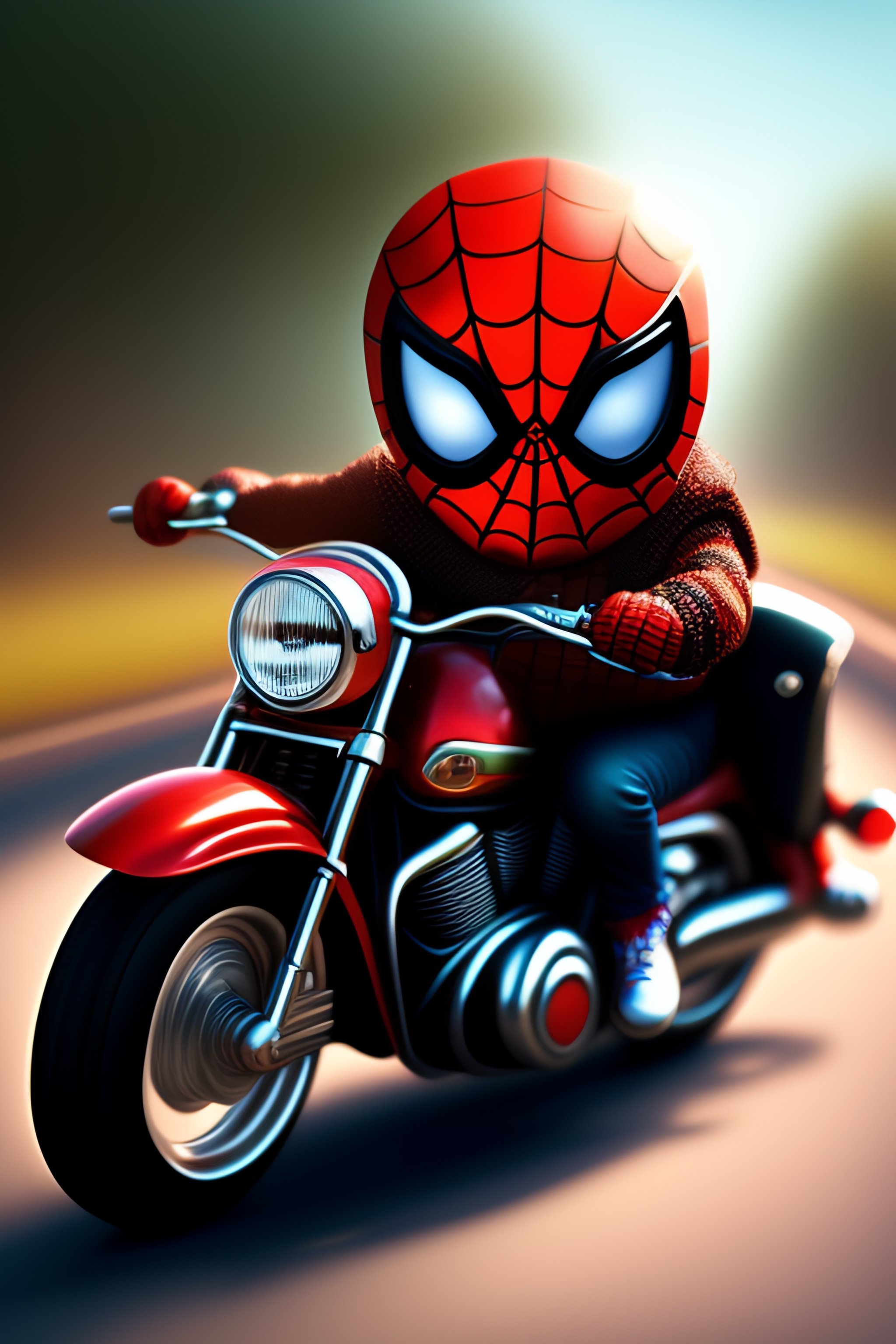 Lexica Midget spiderman on a motorcycle