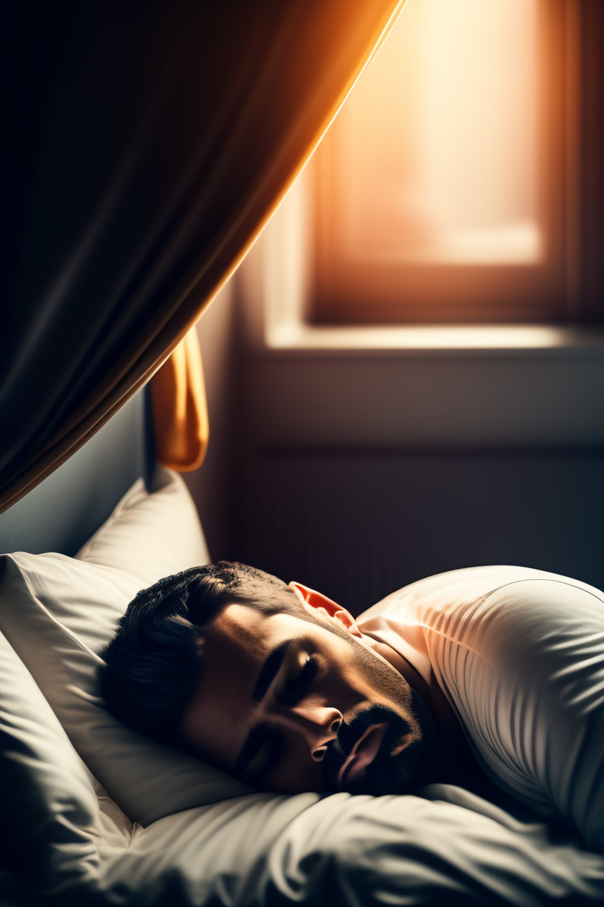 Lexica Man lying in his bed, looking at the ceiling, deep in thought