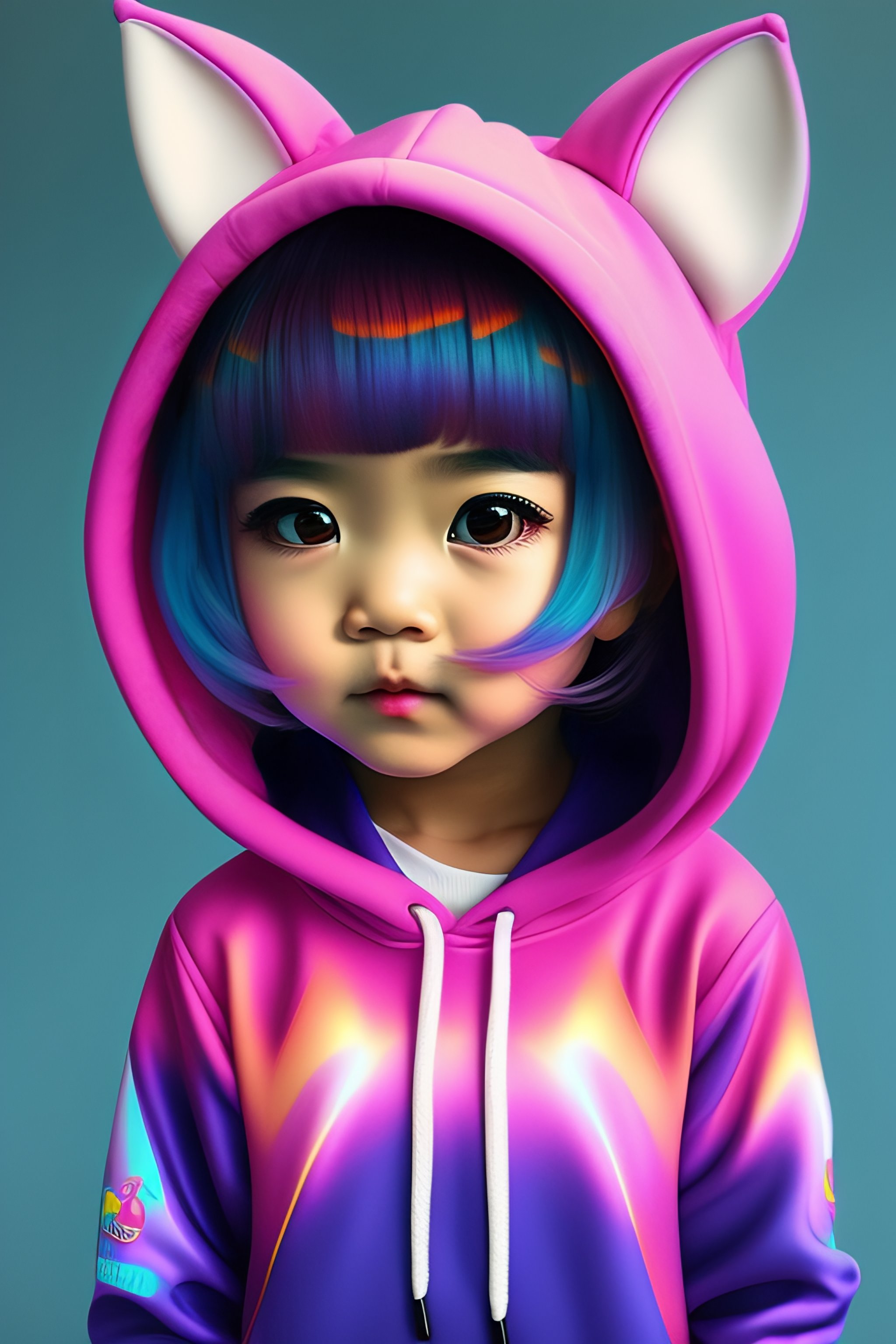 Lexica - Kawaii anime girl wearing a unicorn hoodie, image size:2048x3072