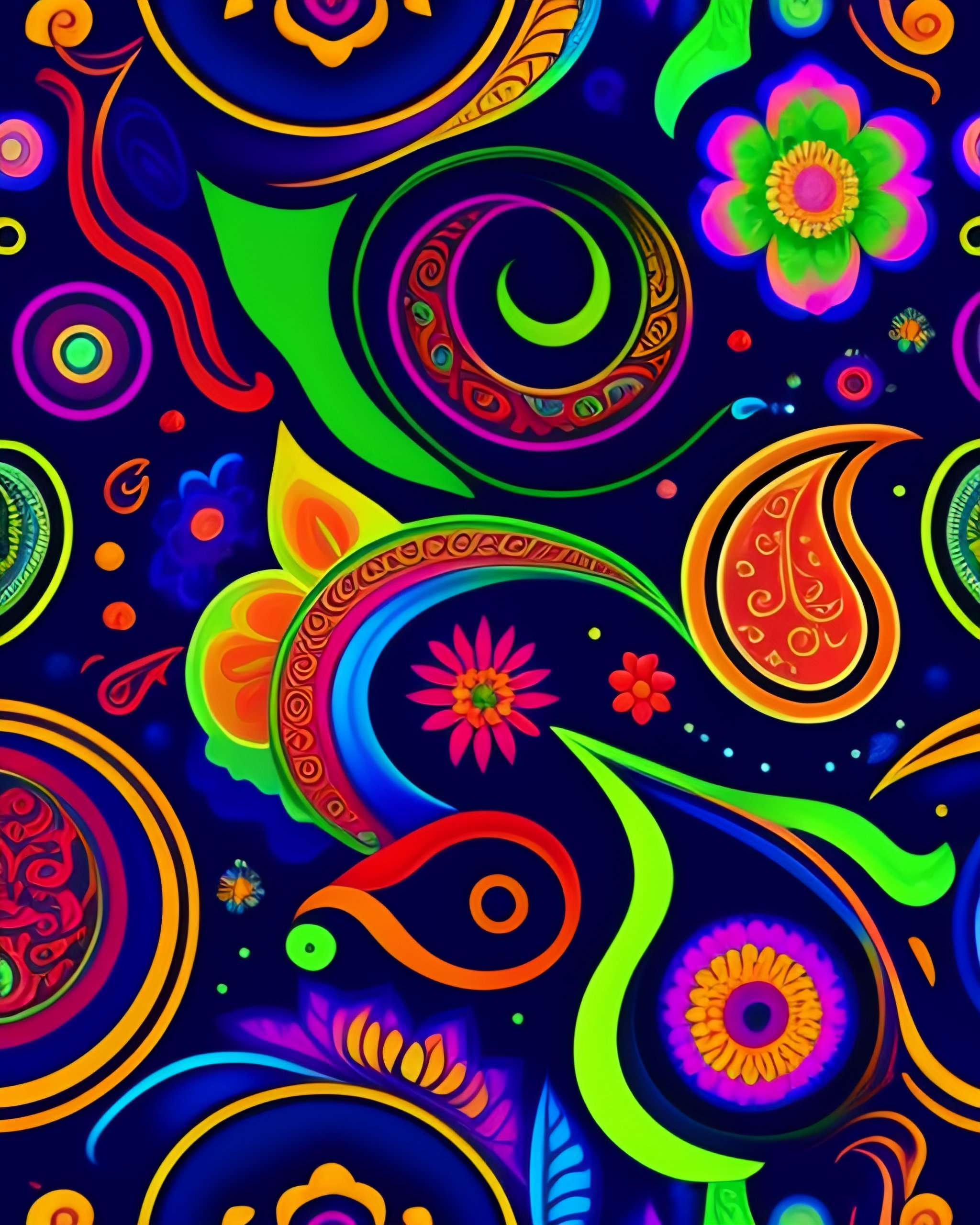 Lexica - Hand drawn conceptual floral paisley modern neon colors ...