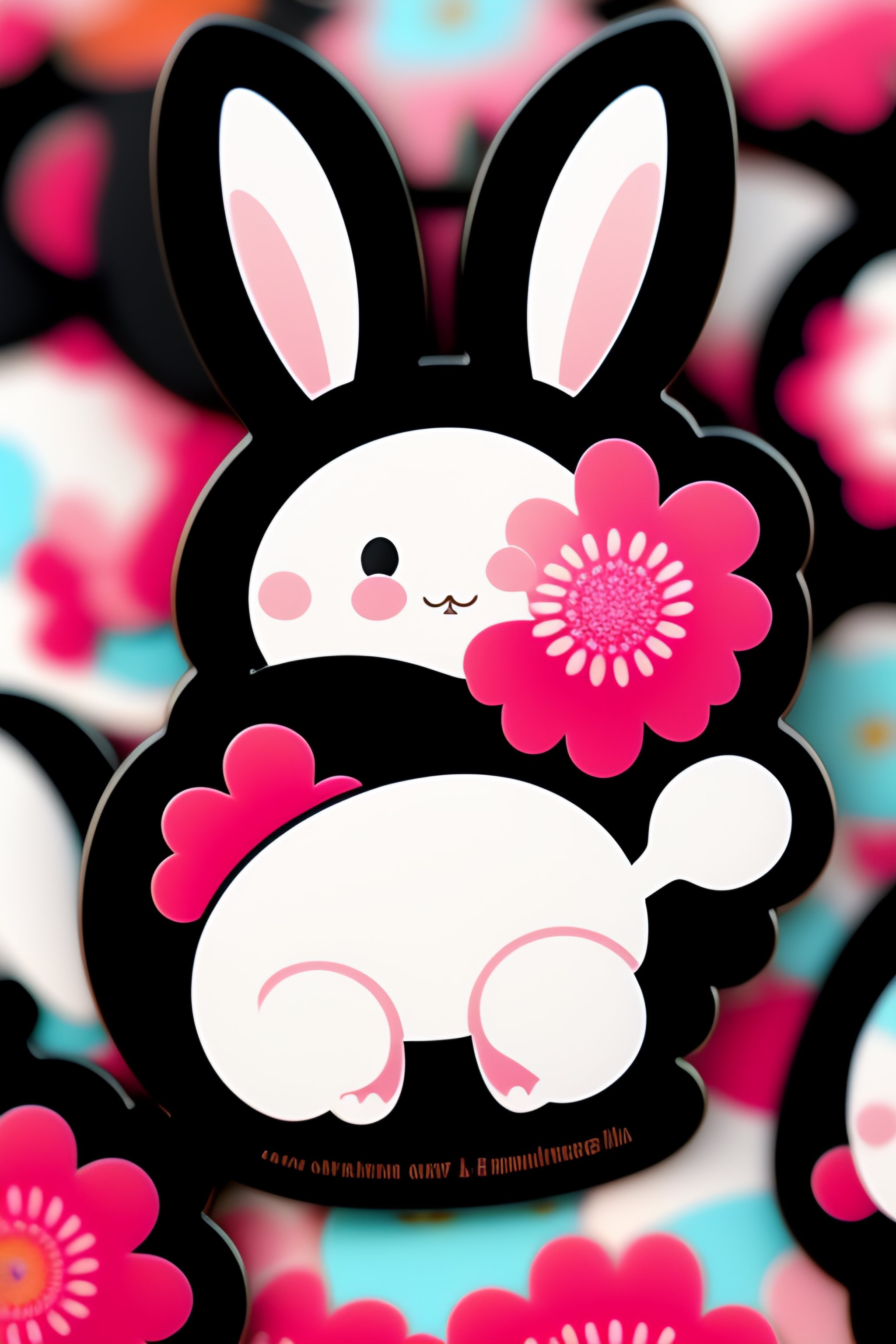 Lexica - Sticker, cut sticker, black rabbit with flowers, cute ...