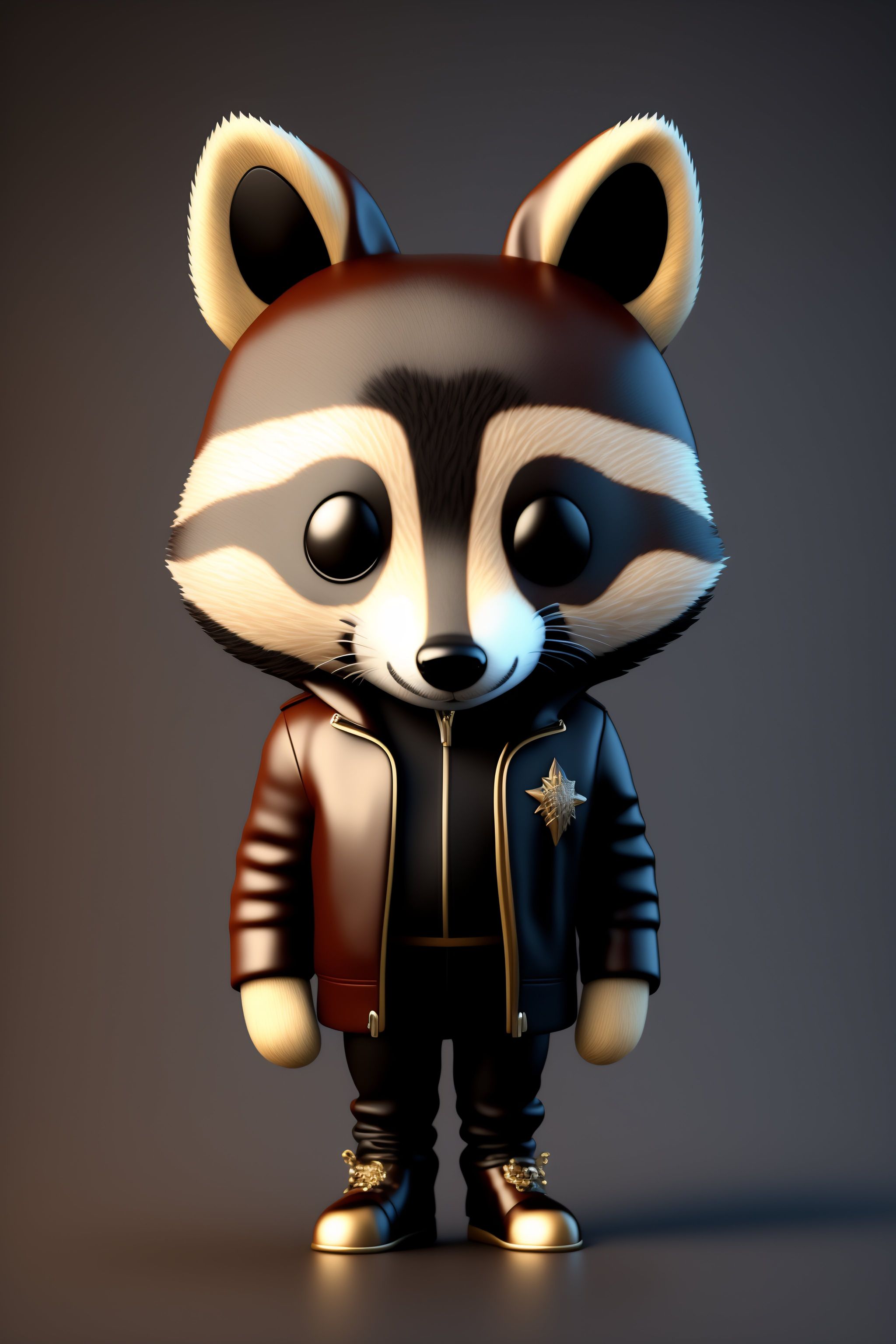 Lexica - Full body 3d octan render of funko pop Raccoon in a leather jacket