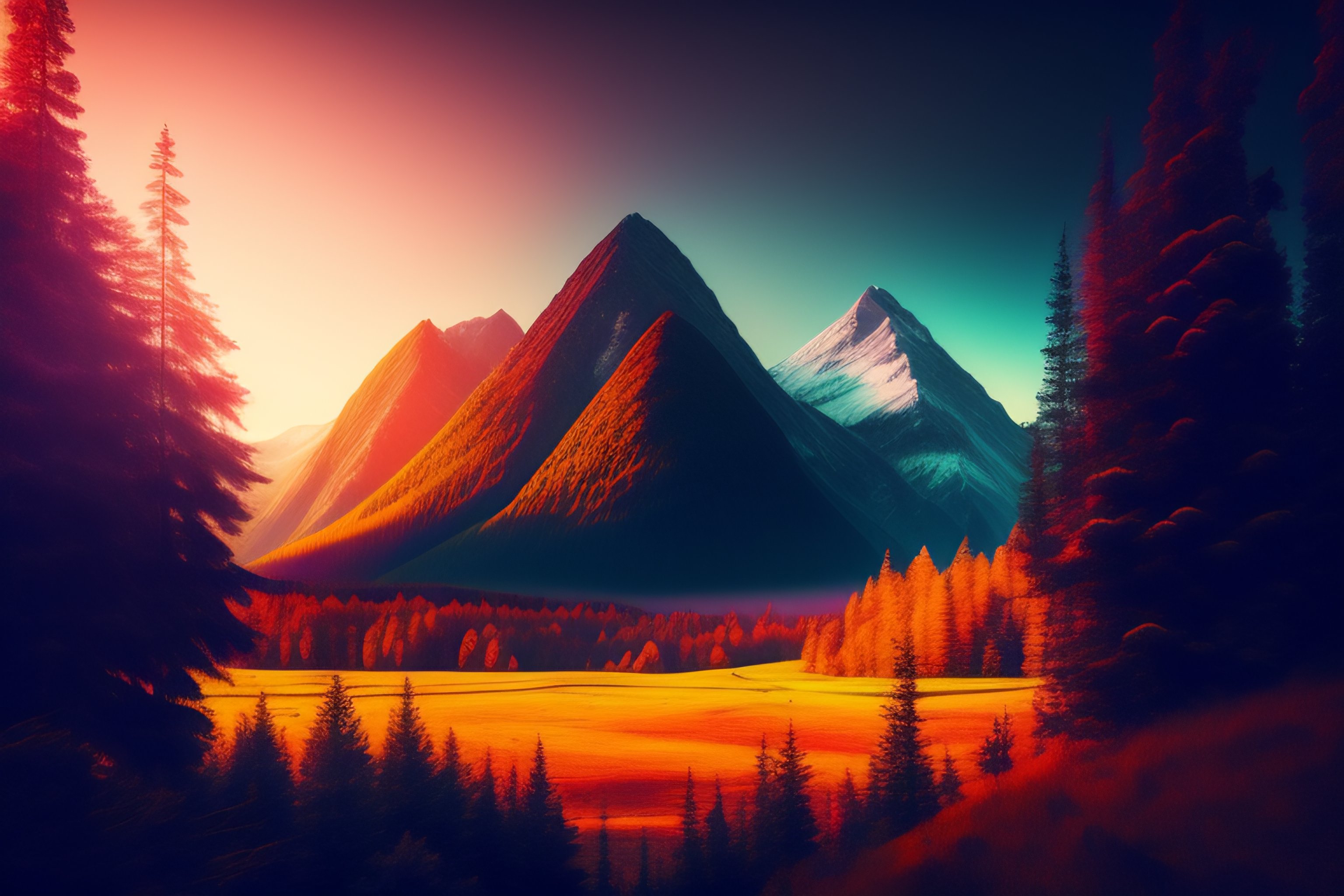 Lexica - Mountain with forest, artistic colors, cinematic