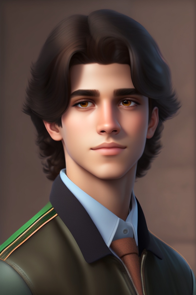 Lexica - A handsome teenage boy with black hair and large, jaded brown eyes