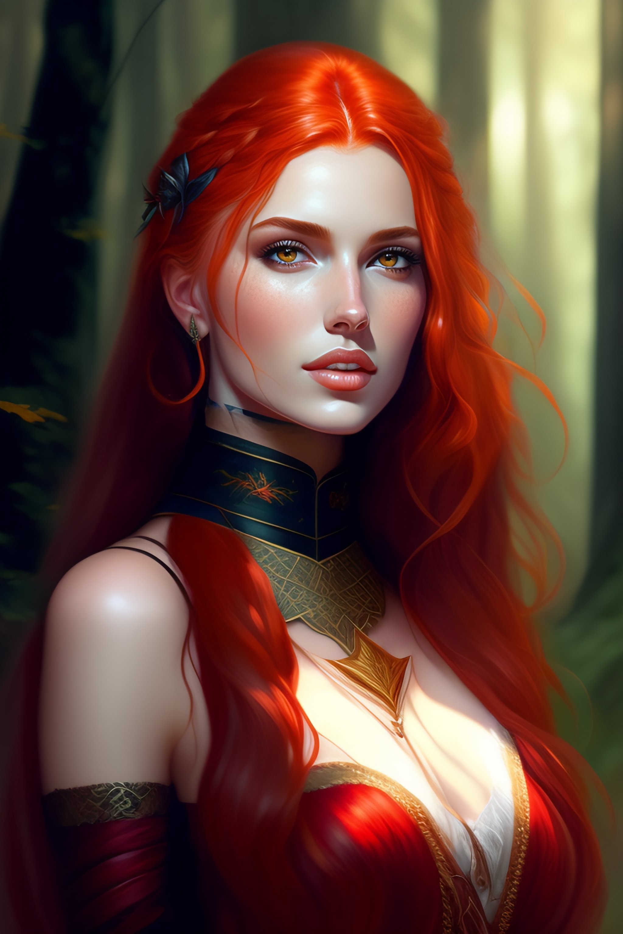 Lexica - Realistic detailed waist portrait of a beautiful red hair girl ...