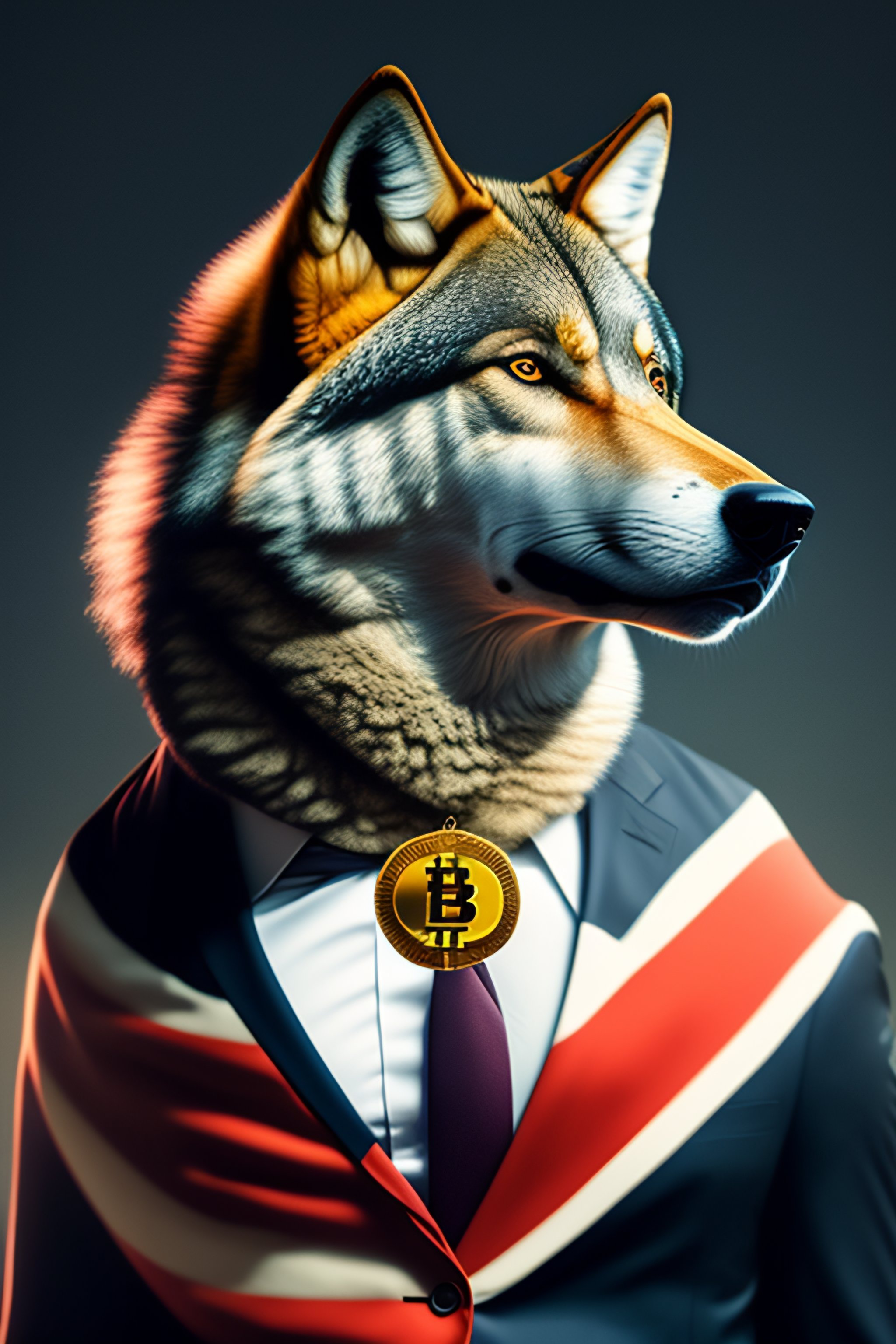 Lexica - A bitcoin wolf in a suit with Indian rupee on hand