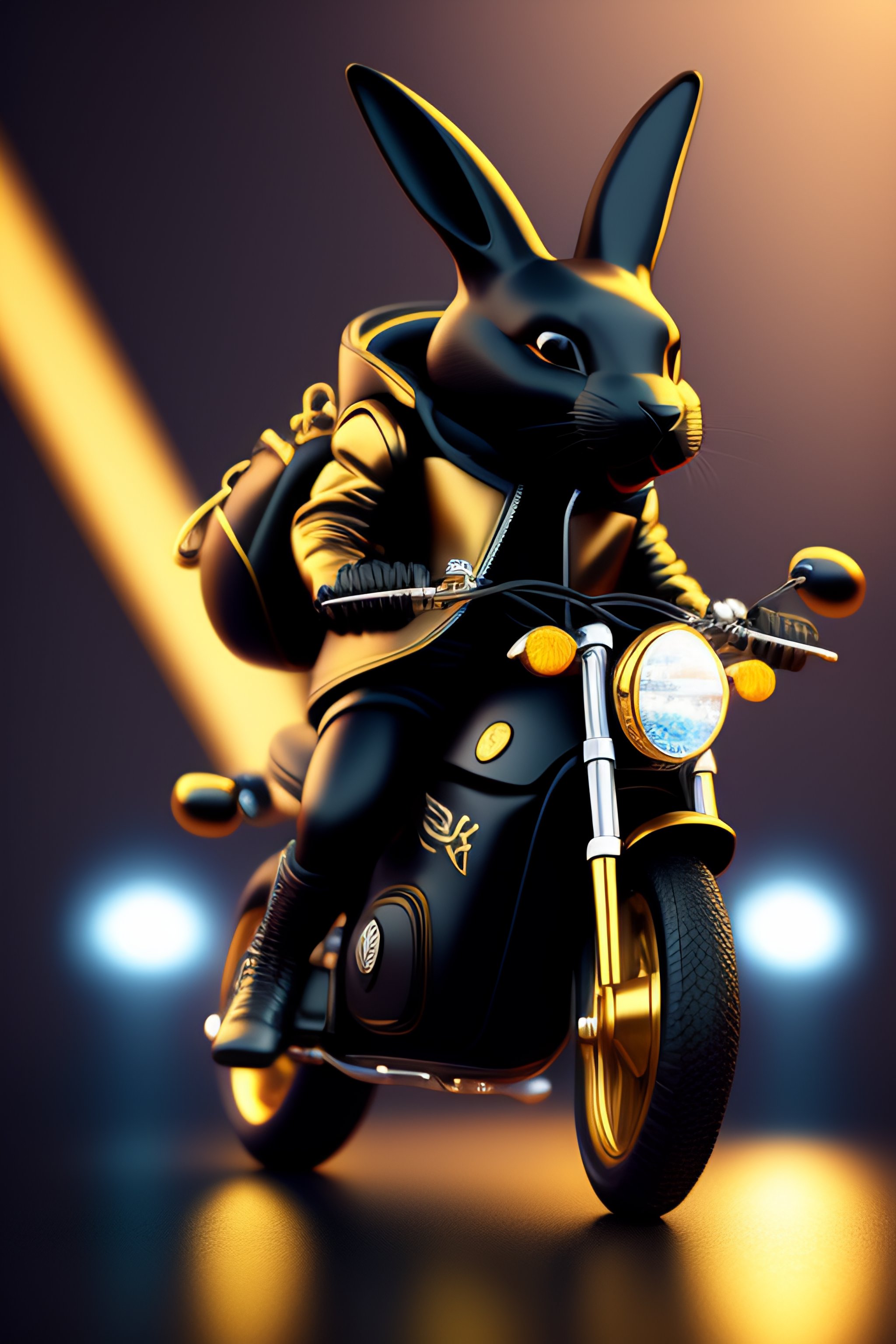 Lexica - Cartoon Black Humanoid Rabbit with large white eyes leather ...