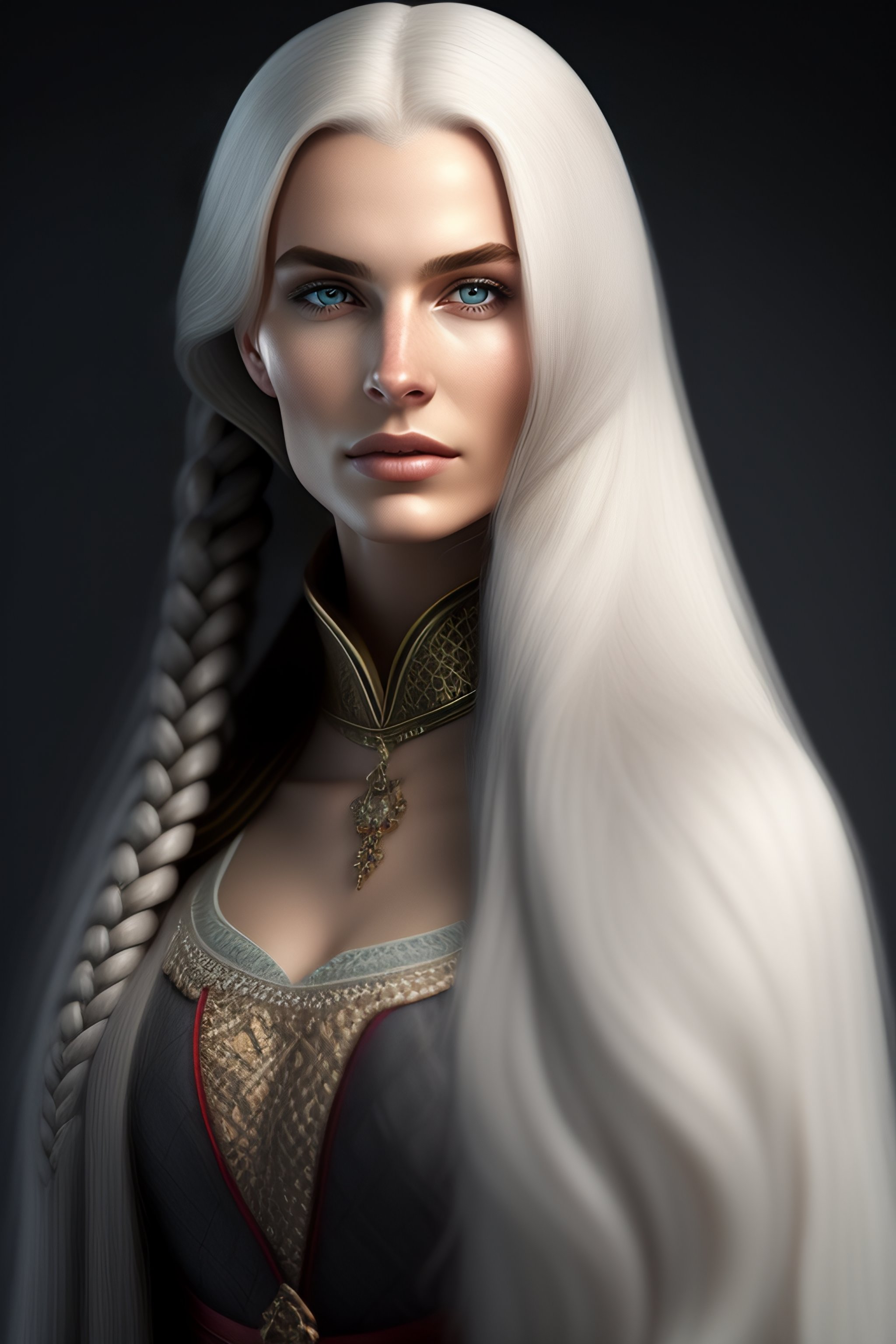 Lexica - Female giant, gray hair, thin, pale skin, long braid, medieval