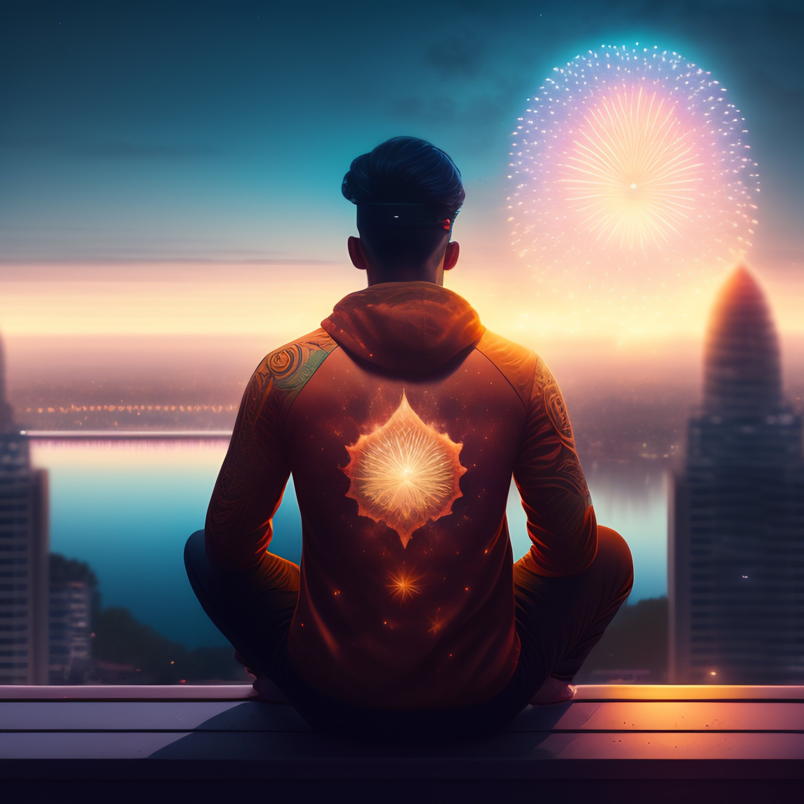 Lexica - Detailed photo of meditator in meditating in rooftop of ...