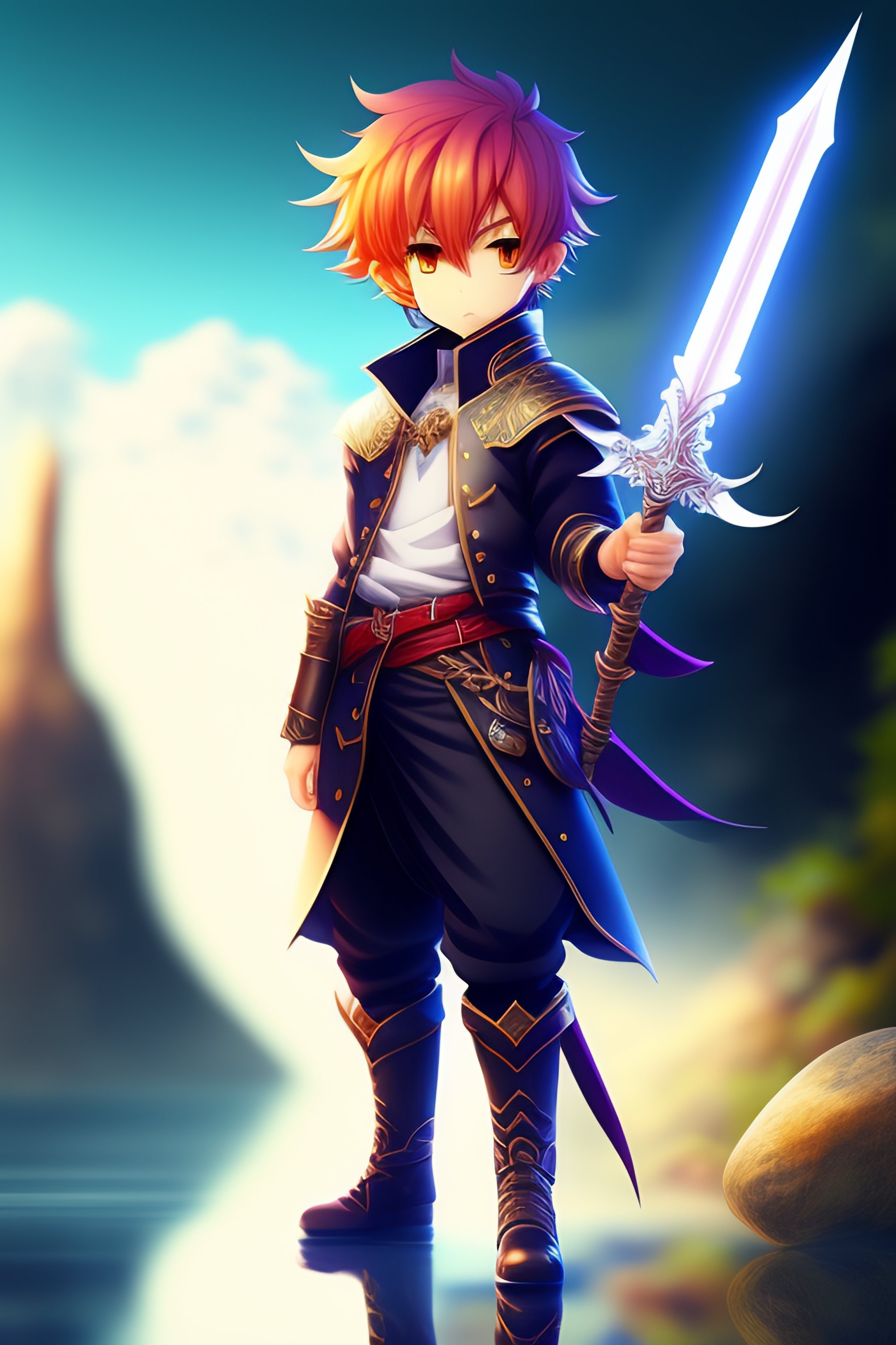 Lexica - Anime style, boy with a staff, magic, fantasy style, sword of  online