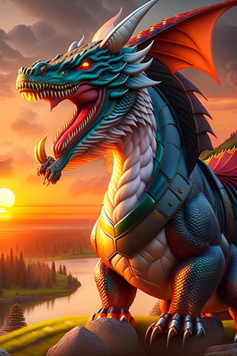 Lexica - Dragon, sunset, friendly, human riding dragon, fantasy city in ...