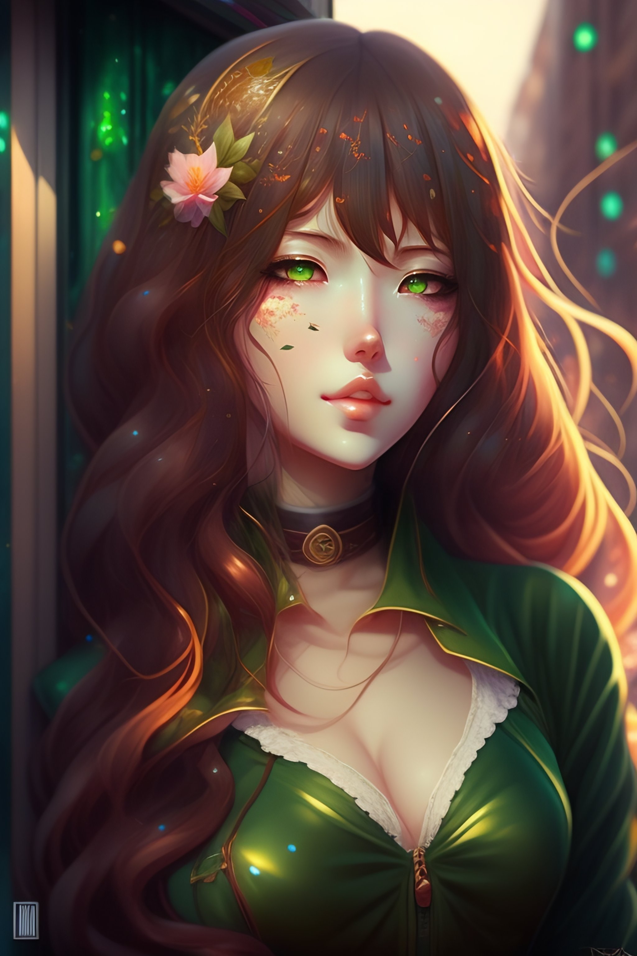 Anime Girl With Brown Hair And Green Eyes