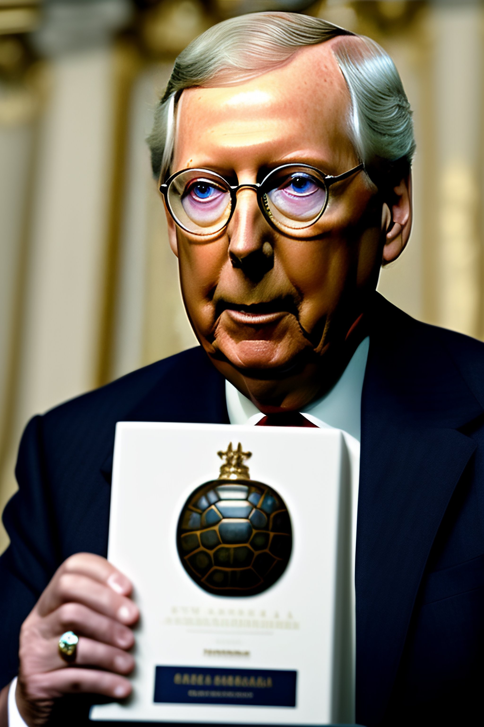 Lexica Portrait of Mitch McConnell wearing a turtle shell