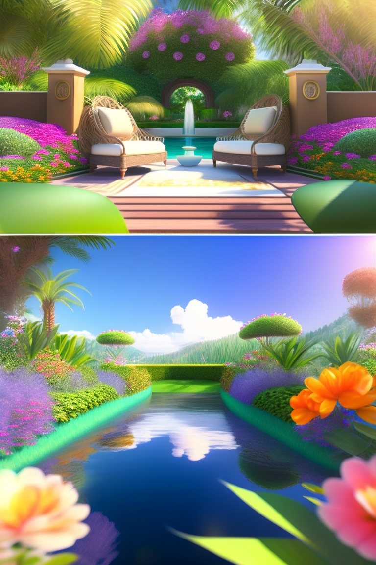 Lexica Capture a breathtaking scene in lush paradise gardens